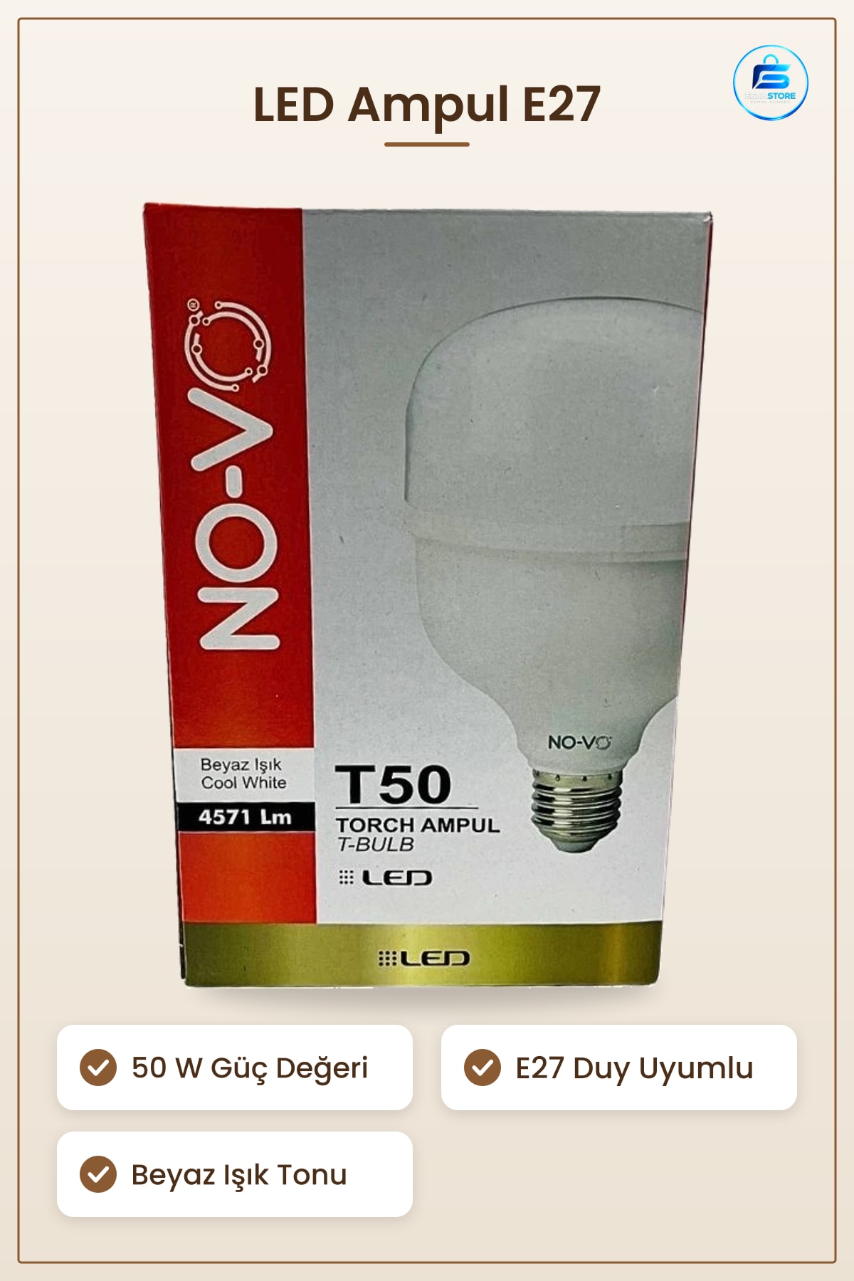 Torch LED Ampul 50 W E27 Beyaz Işık Ev Aydınlatma Lambaı Oda Salon Mutfak Banyo Kullanışlı