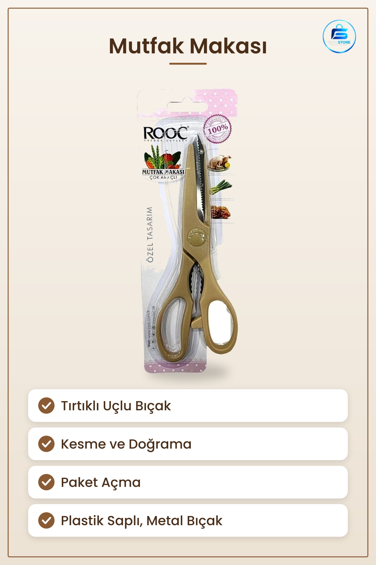 Mutfak Makası Çok Amaçlı Tırtıklı Uçlu Kesme Dobandırma ve Paket Açma İçin Pratik Ev Gereci