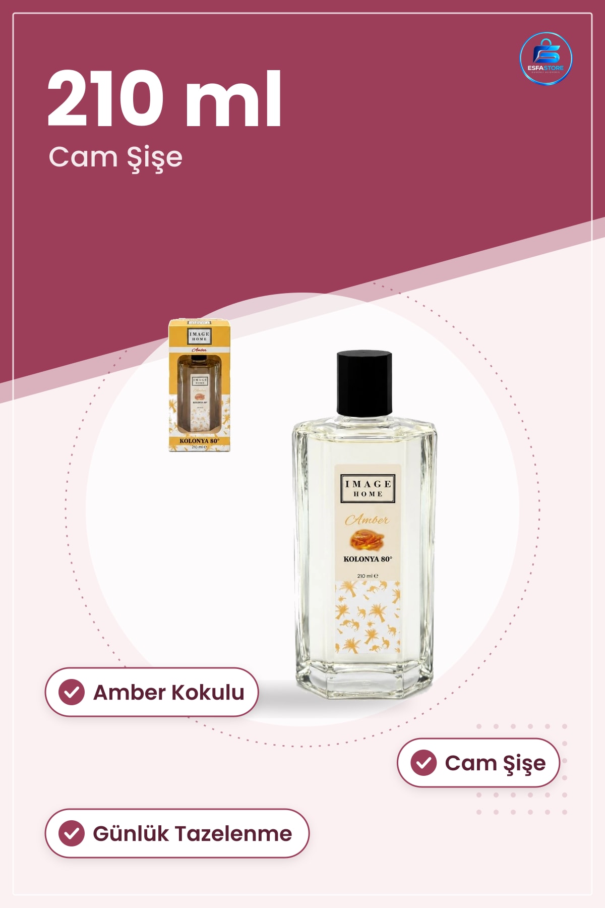 Kolonya Amber Cam Şişe 210 ml Kişisel Bakım Günlük Tazelenme Ev Banyo Kullanım Pratik