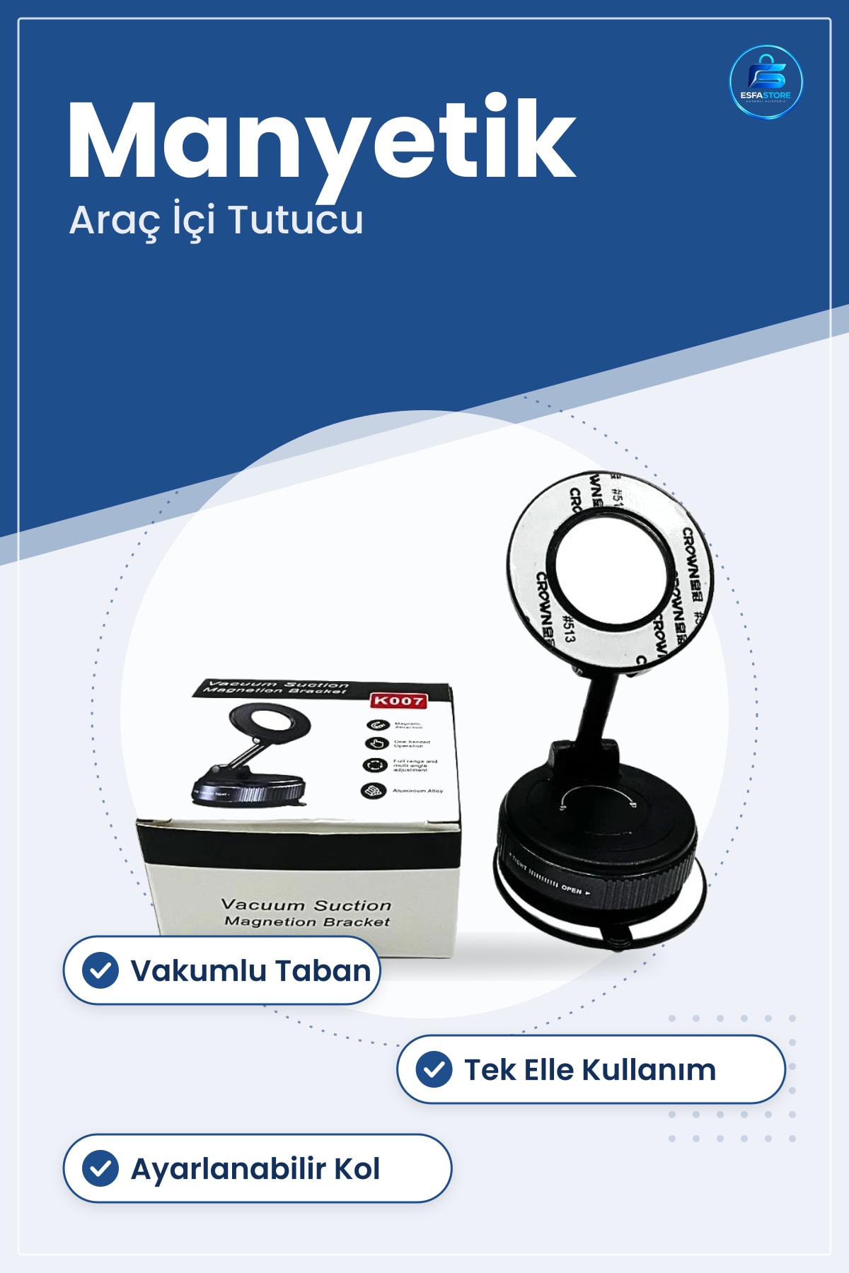 Manyetik Araç İçi Telefon Tutucu Vakumlu Vantuzlu Tutacak Torpido Cam Ayarlanabilir Oto Aksesuar