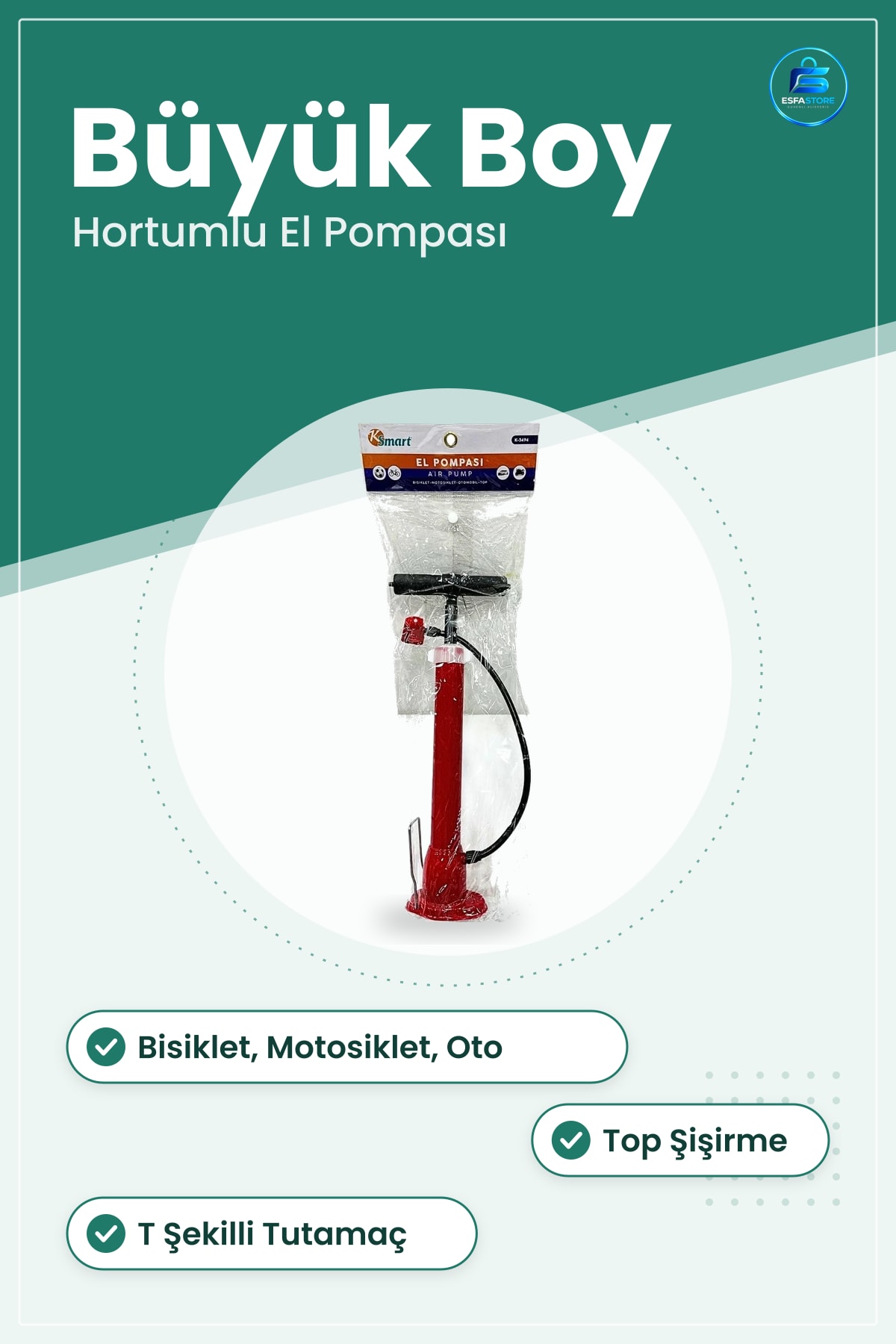 Bisiklet Pompası Büyük Boy El Tipi Hava Motosiklet Otomobil Top Şişirme Hortumlu Aksesuarı