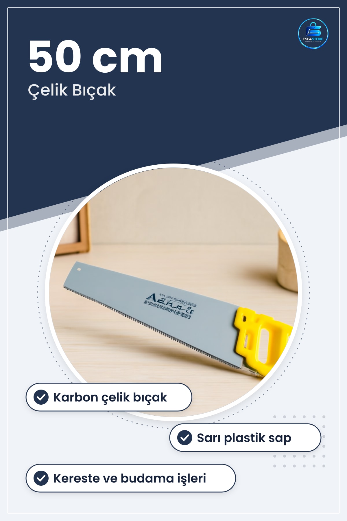 Pala Testere 50 cm Sarı Plastik Saplı Çelik Bıçak Kereste Marangoz Budama Bahçe İşleri Hırdavat