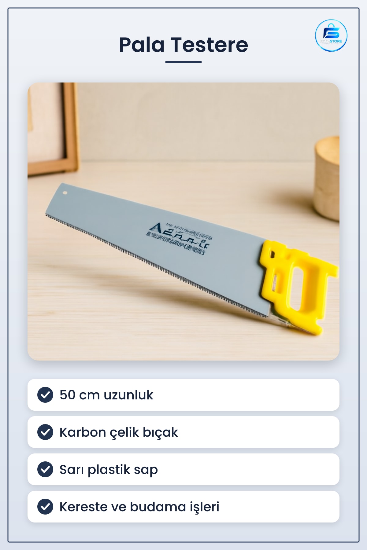Pala Testere 50 cm Sarı Plastik Saplı Çelik Bıçak Kereste Marangoz Budama Bahçe İşleri Hırdavat