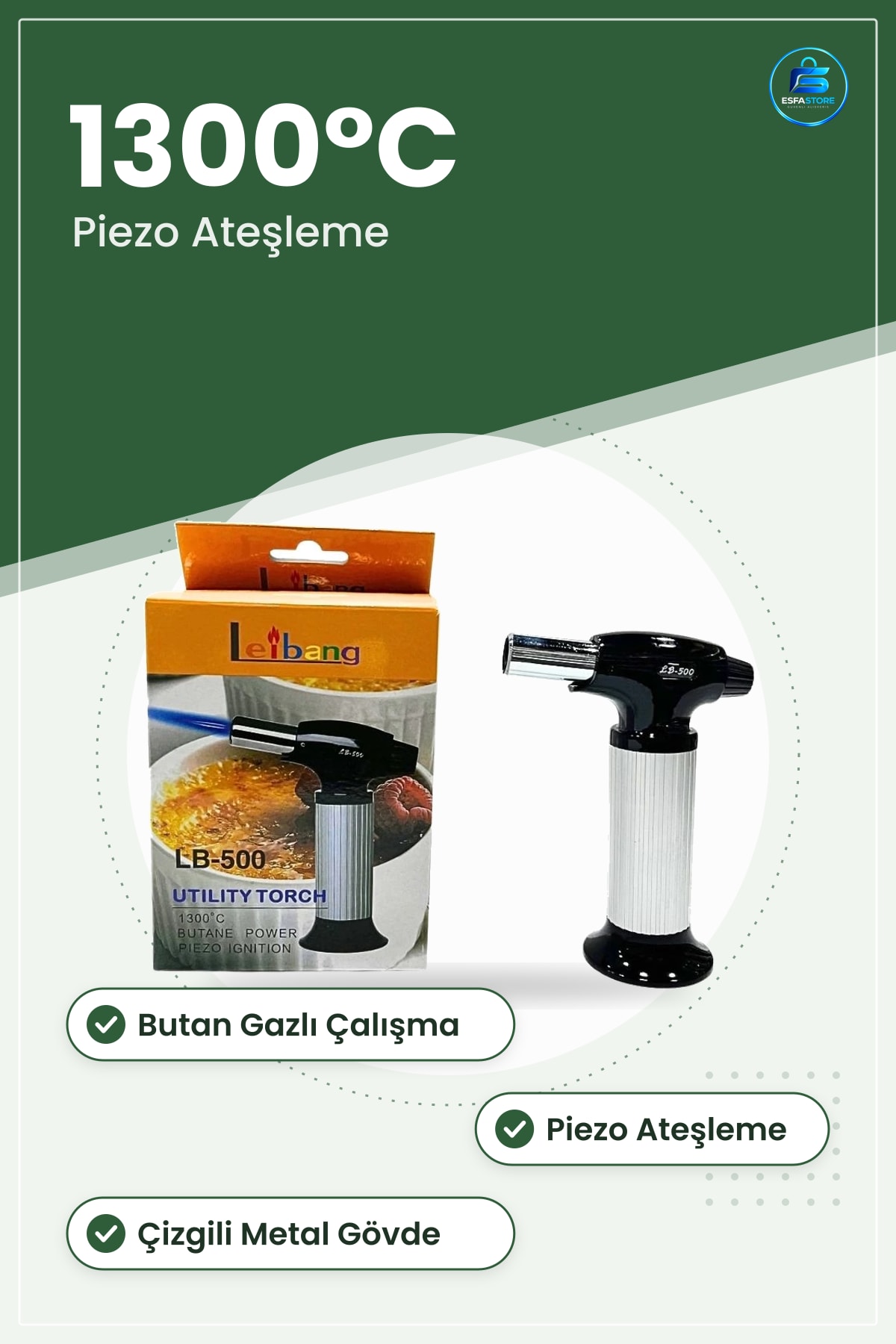 Butan Gazlı Pürmüz Piezo Ateşlemeli Mutfak Krem Karamel Brülör Çizgili Metal Gövde