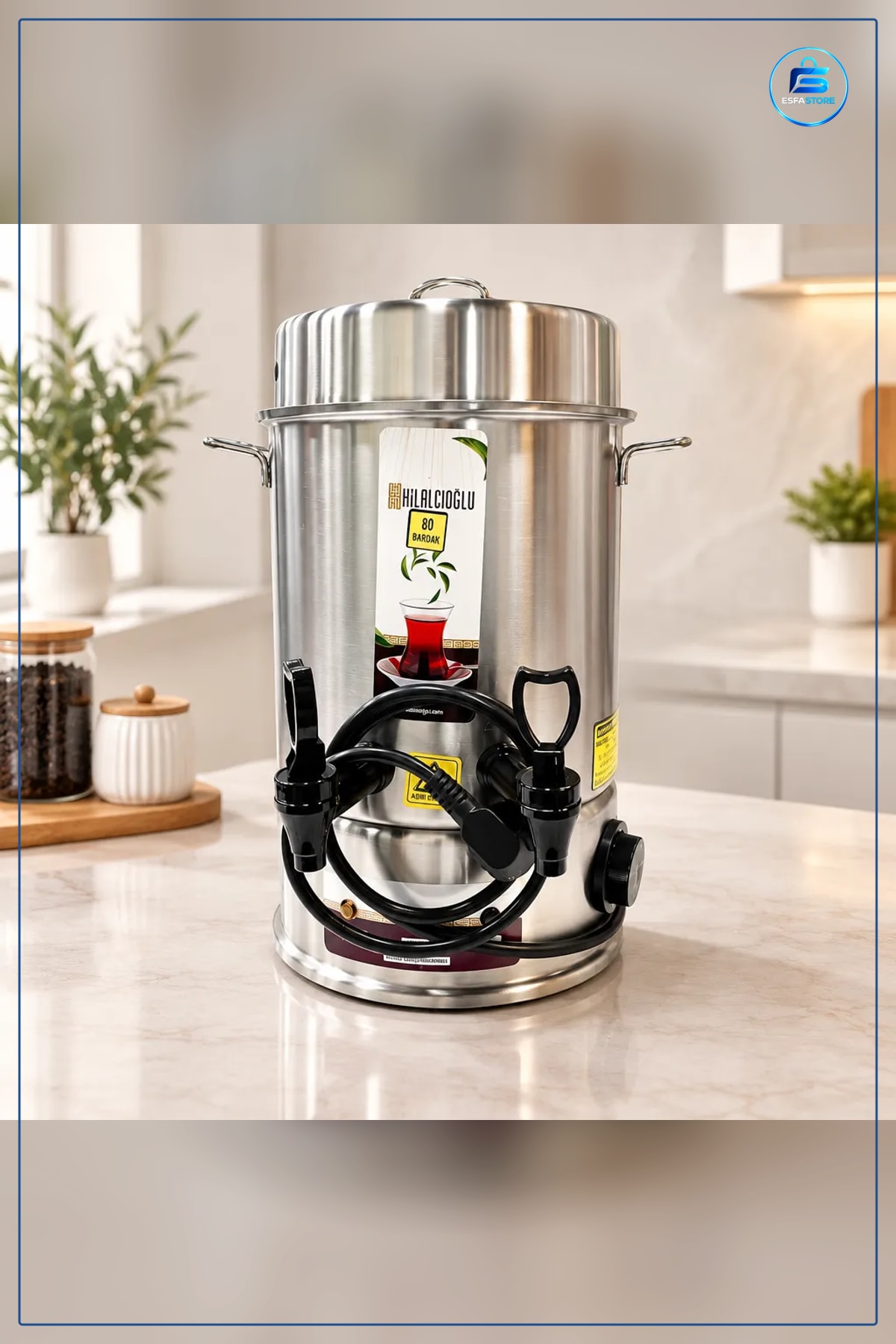Çay Semaveri Bardak Toplu Servis Makinesi Çelik Kapaklı Musluklu Mutfak Sunum Kolaylığı