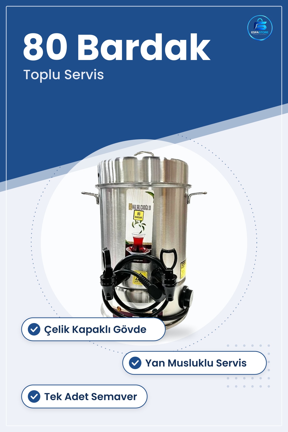 Çay Semaveri Bardak Toplu Servis Makinesi Çelik Kapaklı Musluklu Mutfak Sunum Kolaylığı
