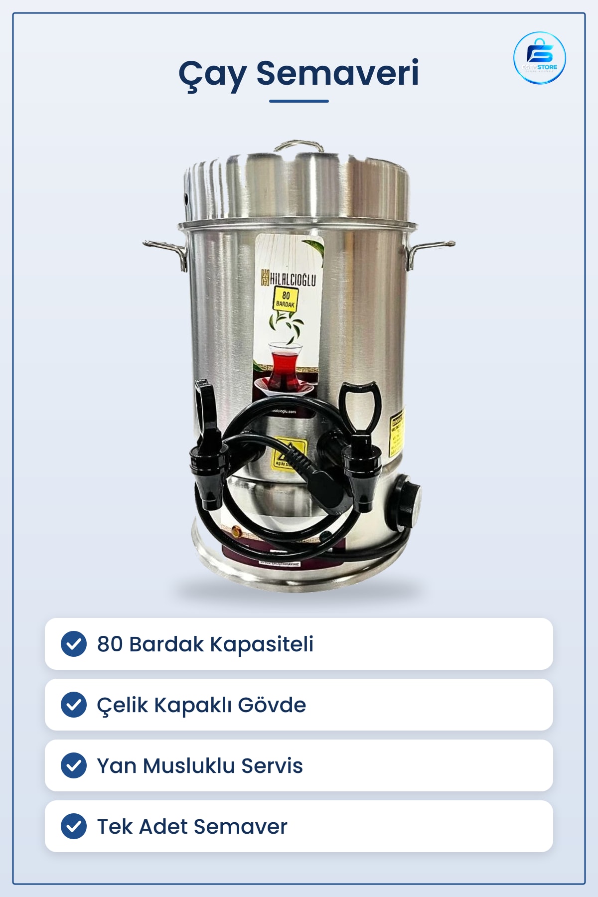 Çay Semaveri Bardak Toplu Servis Makinesi Çelik Kapaklı Musluklu Mutfak Sunum Kolaylığı