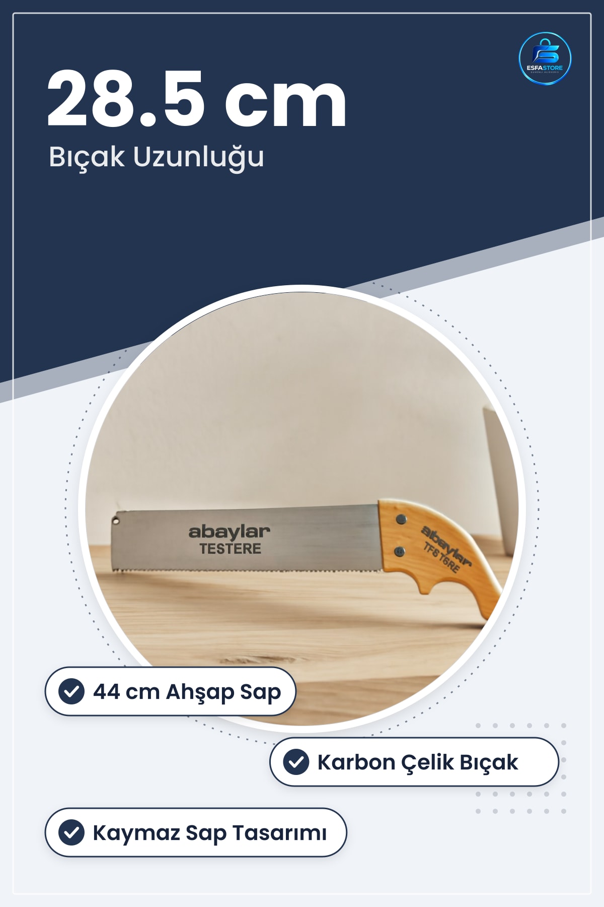 El Testeresi Ahşap Saplı 28.5 cm Bıçak Sap 44 Karbon Çelik Testere Kesim Atölye Hırdavat