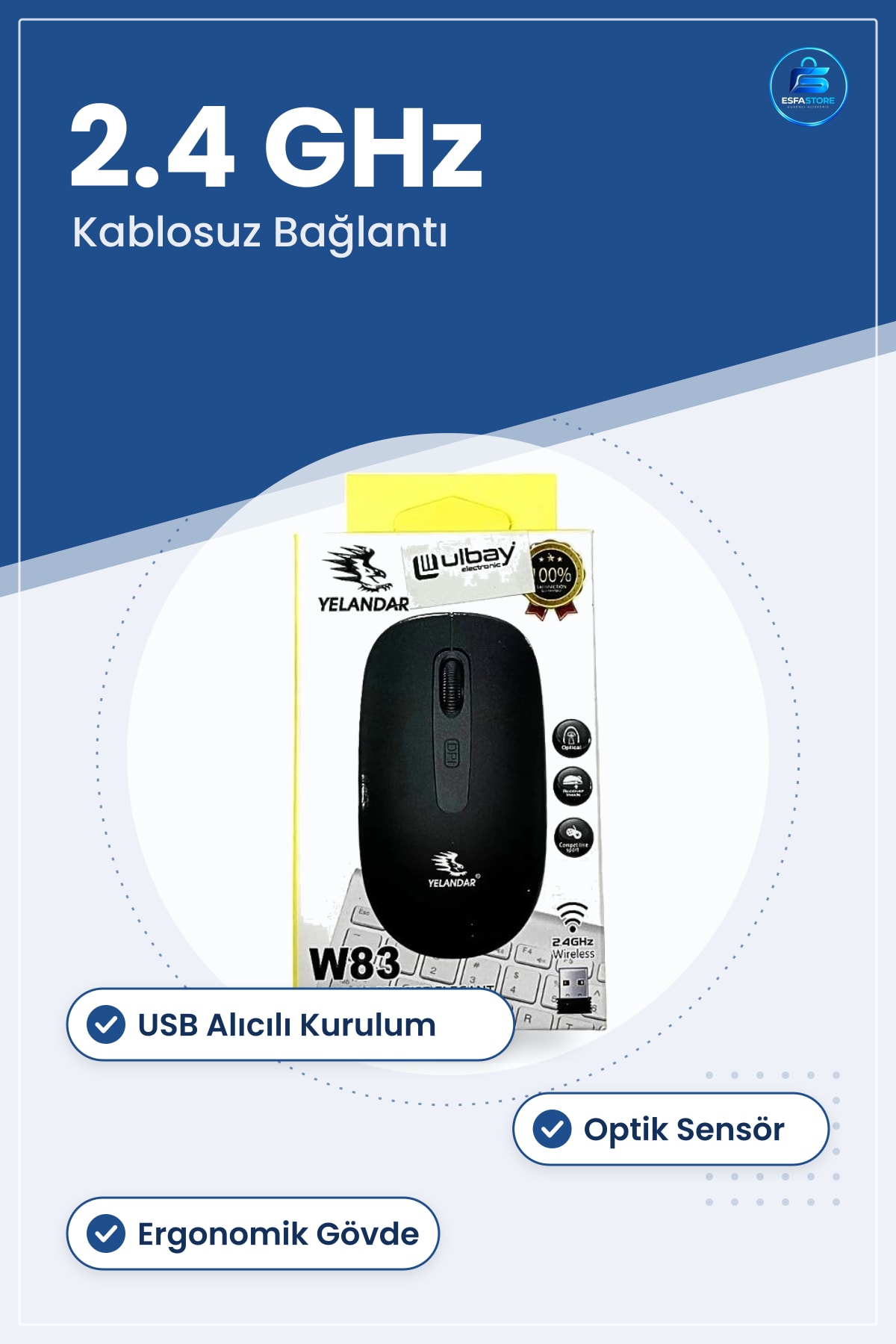 Kablosuz Fare 2.4GHz USB Alıcılı Optik Mouse Bilgisayar Aksesuarı Ev Ofis Kutulu