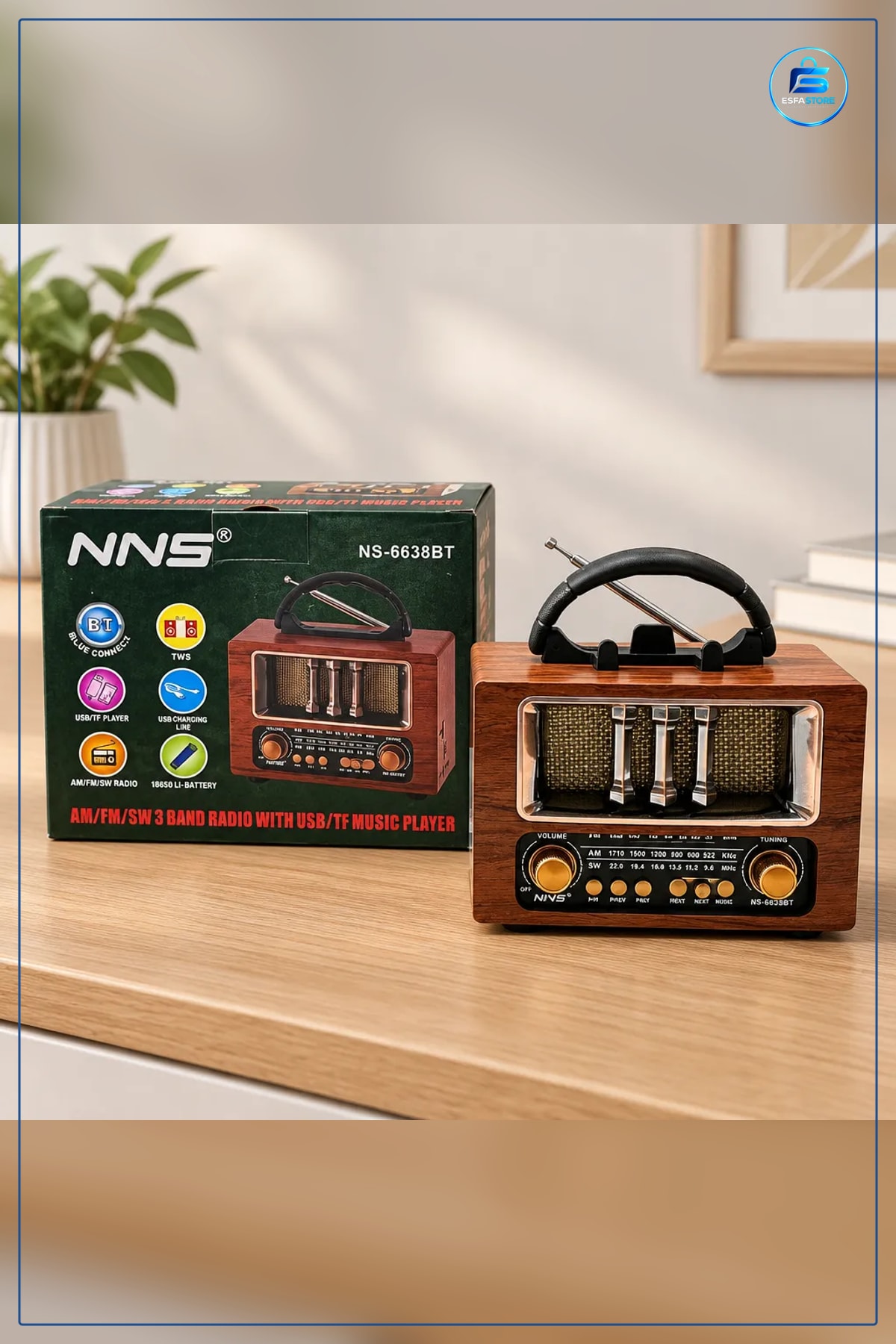 Nostalji Radyo Ahşap Görünümlü Taşınabilir AM FM SW Bluetooth USB TF Müzik Çalar Şarjlı Retro