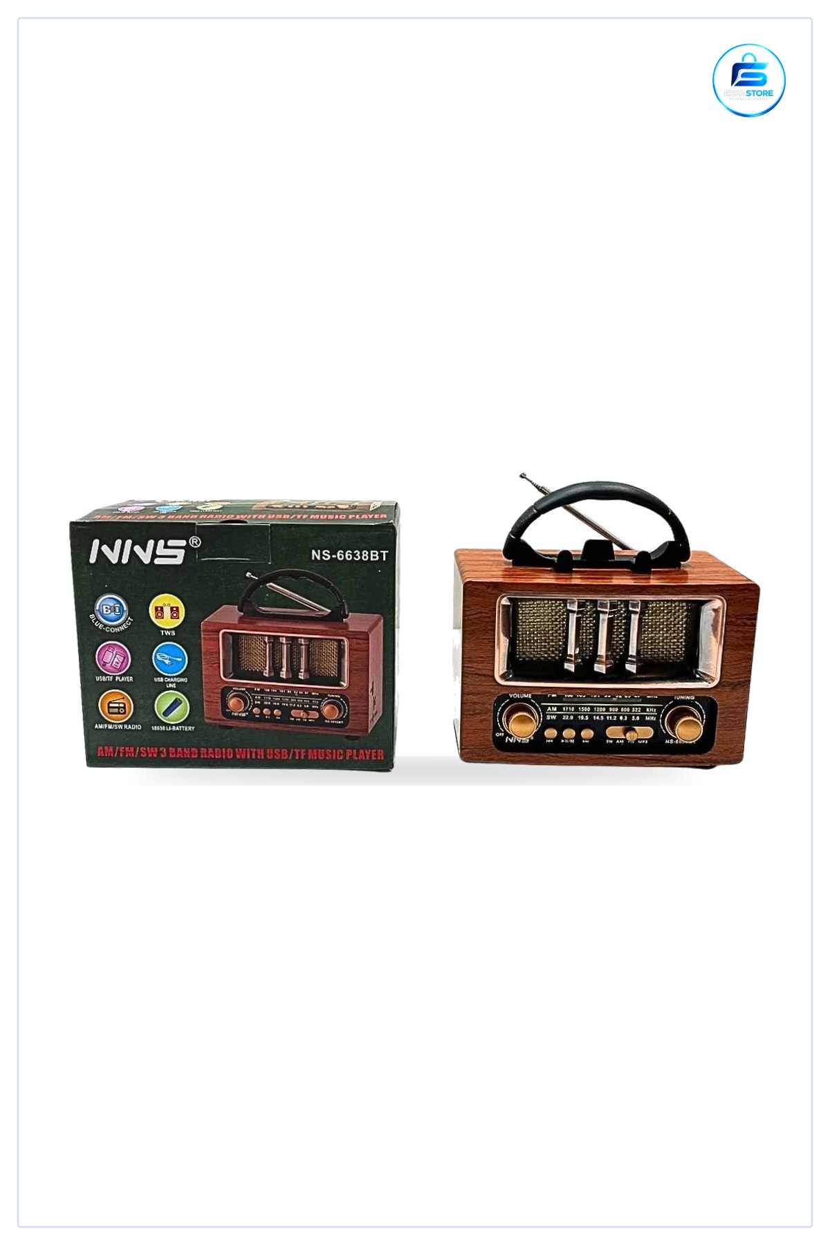 Nostalji Radyo Ahşap Görünümlü Taşınabilir AM FM SW Bluetooth USB TF Müzik Çalar Şarjlı Retro