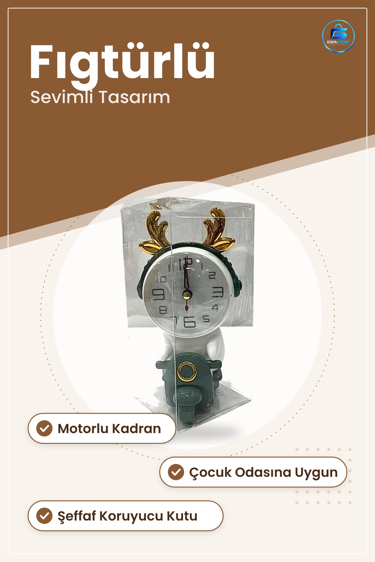 Masa Saati Motorlu Figürlü Kadranlı Sevimli Tasarım Çocuk Odası Dekorasyonu ve Hediye