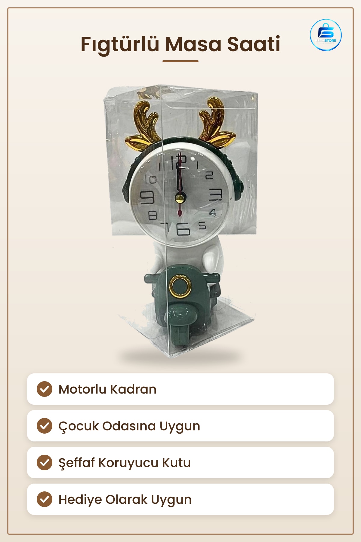 Masa Saati Motorlu Figürlü Kadranlı Sevimli Tasarım Çocuk Odası Dekorasyonu ve Hediye