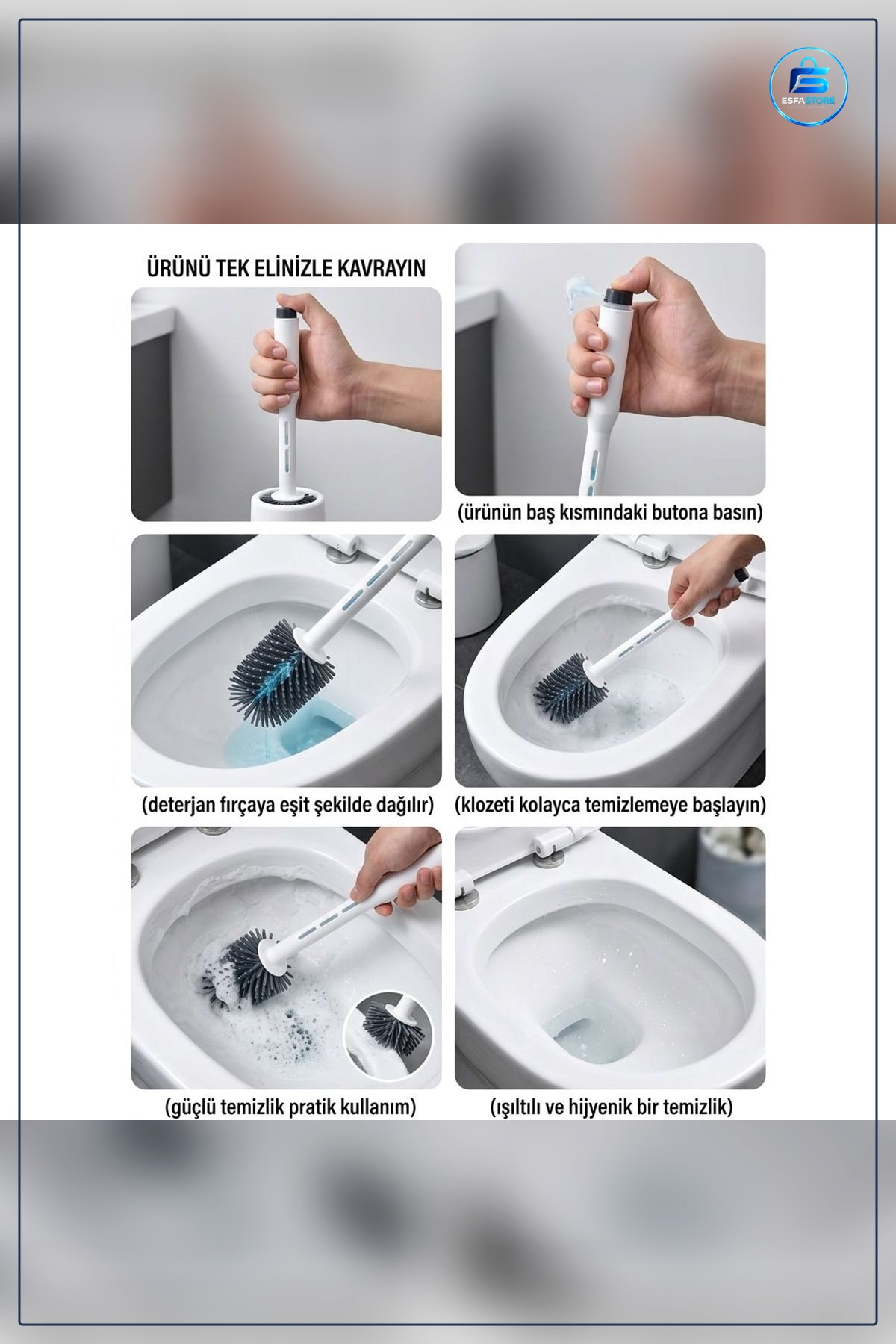 Klozet Fırçası Deterjan Hazneli Silikon Başlıklı Beyaz 40 cm WC Tuvalet Banyo Temizlik Aracı