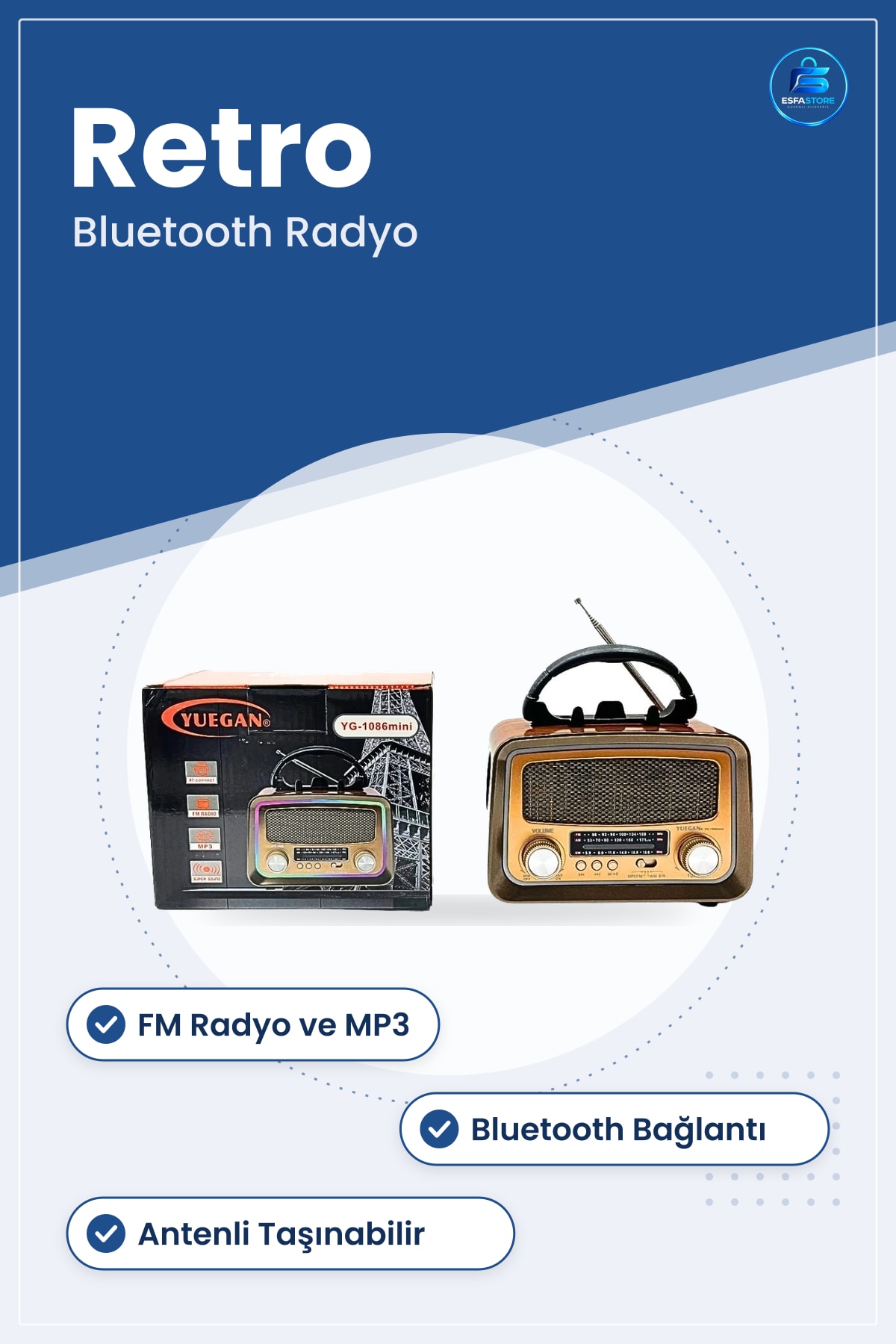 Nostaljik Radyo Retro Tasarım FM Bluetooth MP3 Destekli Antenli Taşınabilir Ev Dekorasyonu