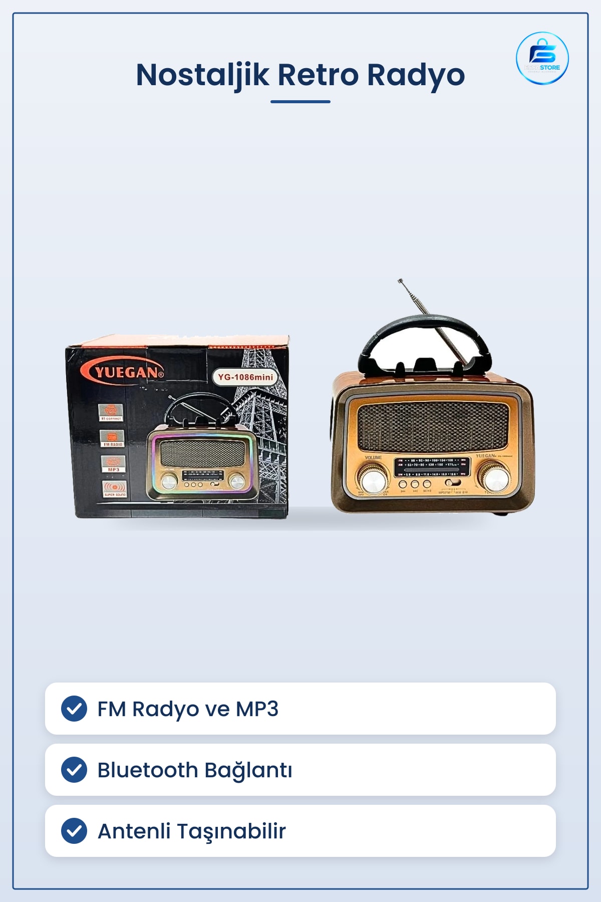 Nostaljik Radyo Retro Tasarım FM Bluetooth MP3 Destekli Antenli Taşınabilir Ev Dekorasyonu