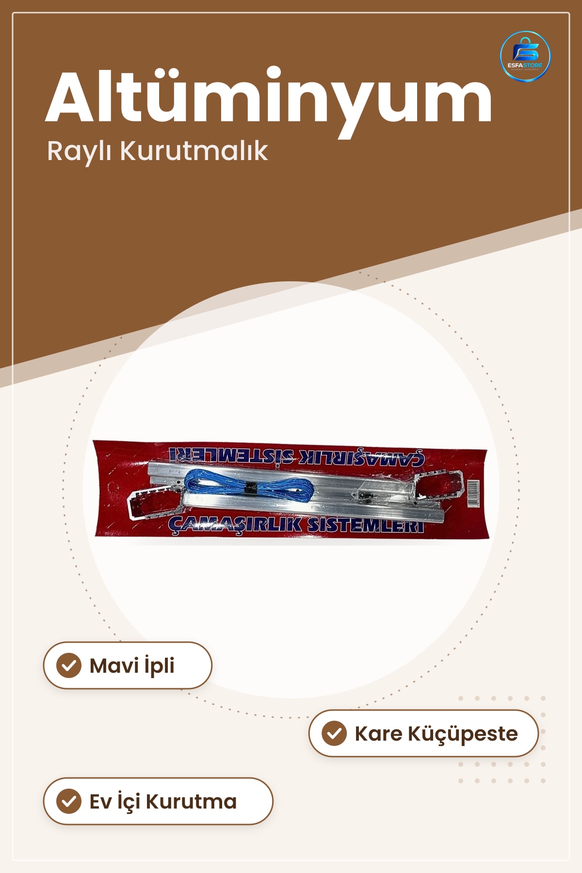 Çamaşırlık Sistemi Kare Küçüpeste Alüminyum Ray Mavi İpli Çamaşır Kurutmalık Ev Pratik