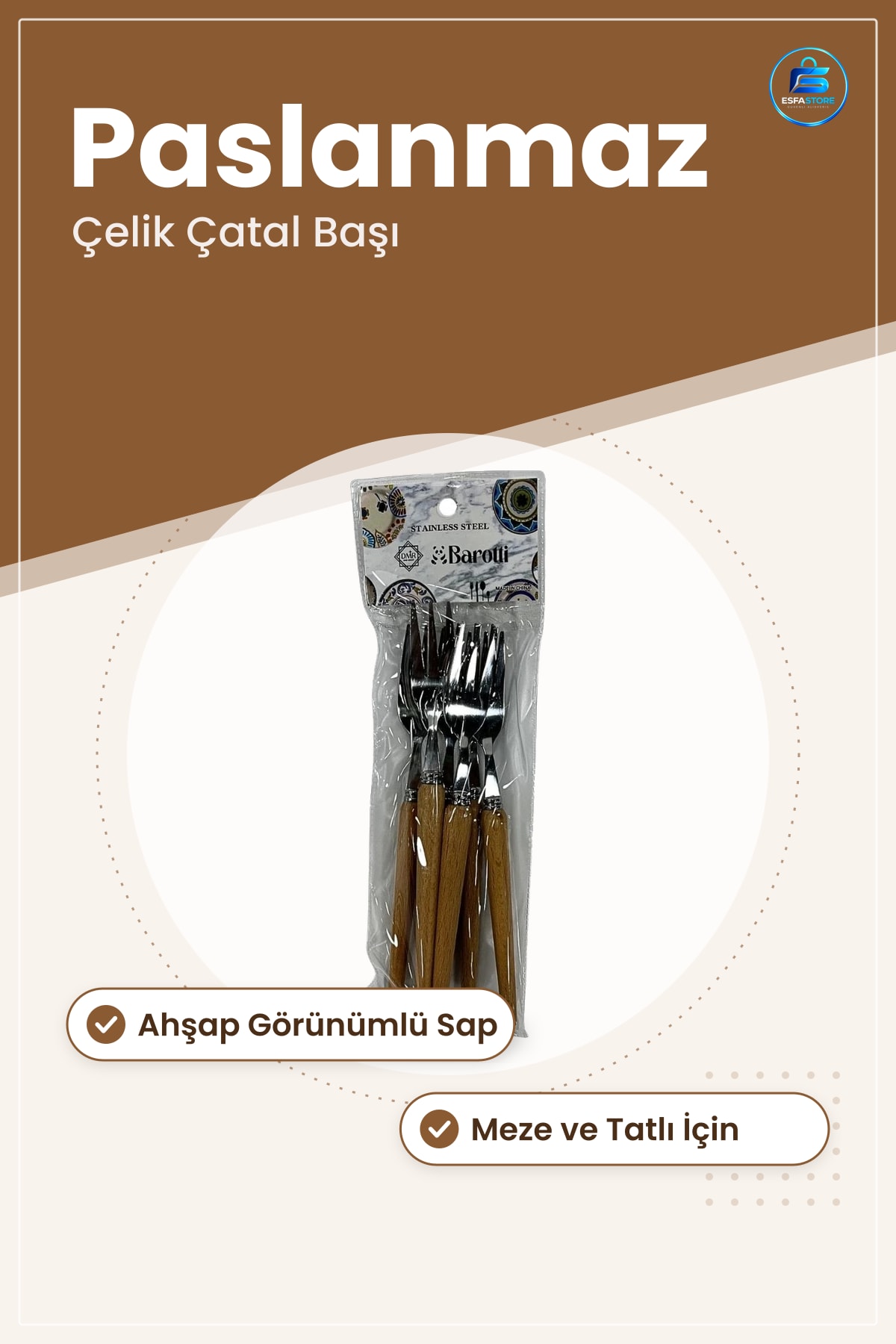 Ahşap Saplı Metal Küçük Çatal Paslanmaz Çelik Mutfak Servis Sofra Gereci İçin Pratik Kullanım