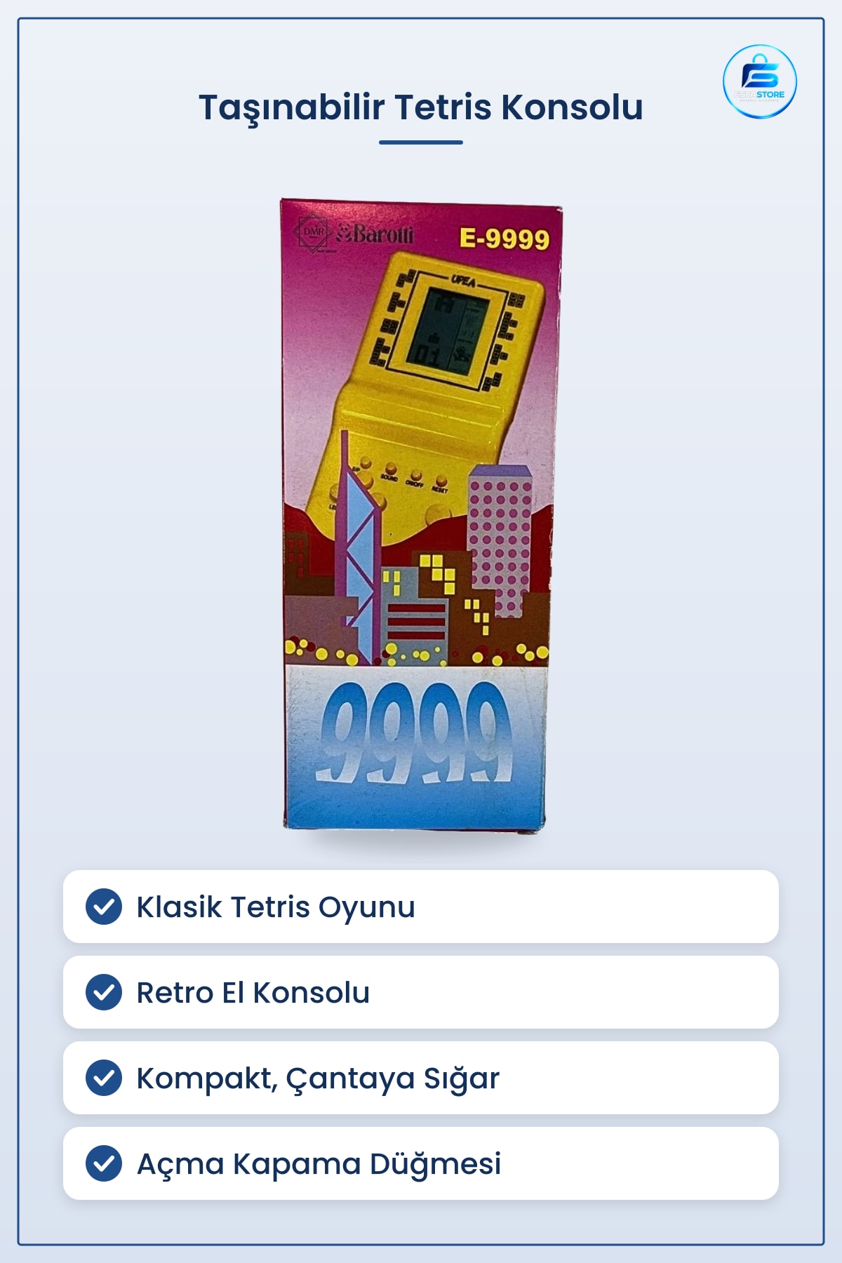 Tetris Oyunu Taşınabilir El Konsolu Retro Klasik Elektronik Oyun Cihazı Hediyelik
