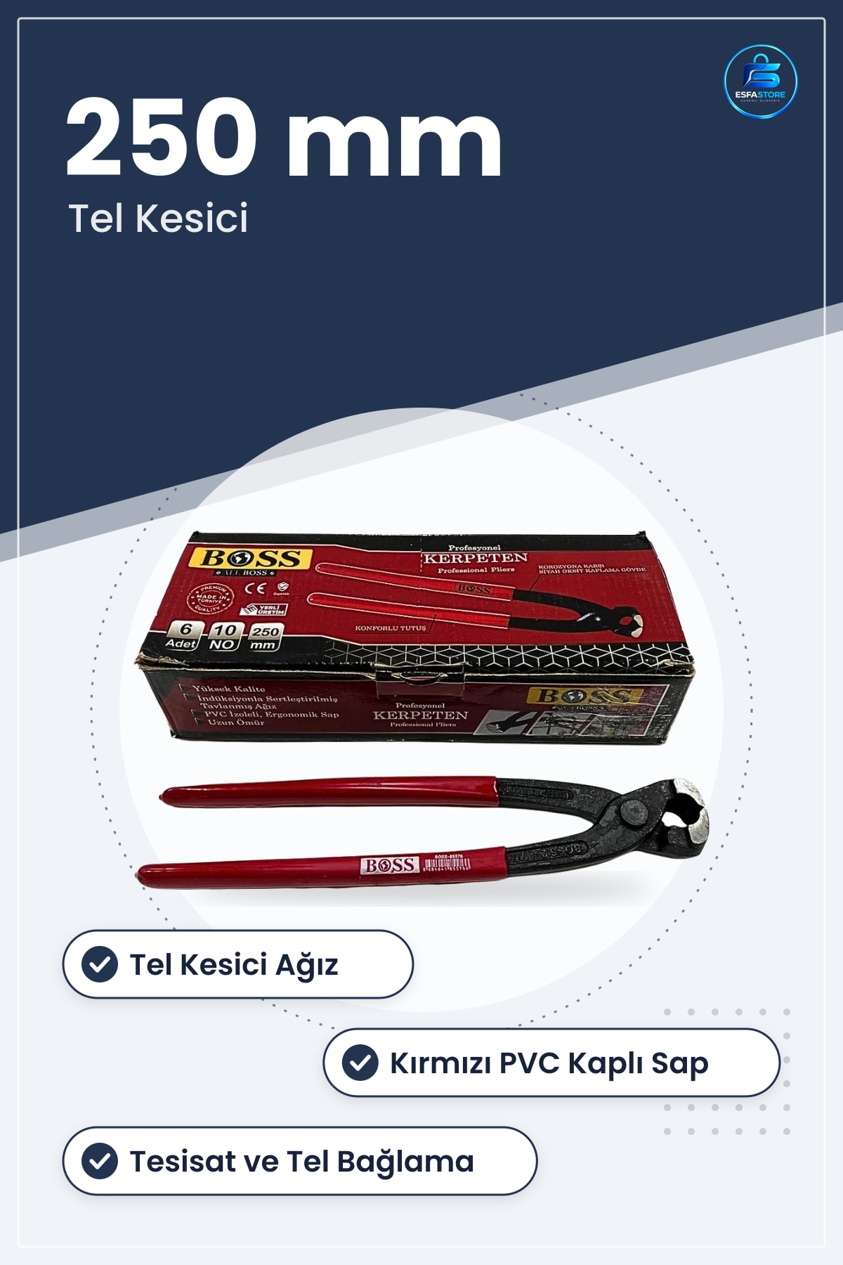 Kerpeten No 250 mm Manuel Hırdavat Pense Tel Kesici Ev Tesisat Demir Bağlama Kesme