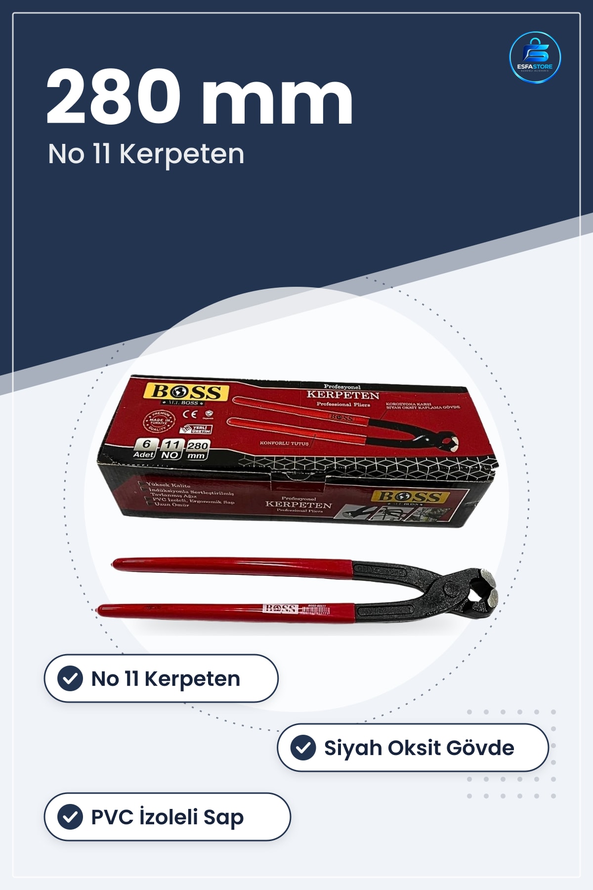 Kerpeten No 280 mm Siyah Oksit Kaplama Gövde PVC Saplı Hırdavat El Aleti Profesyonel