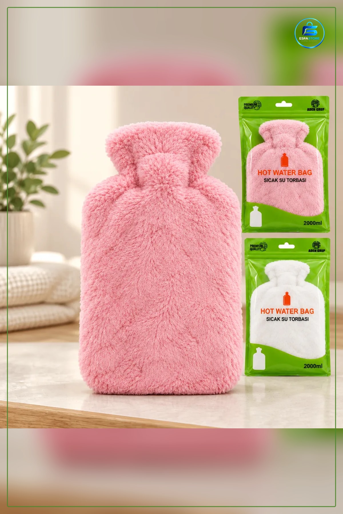 Peluşlu Sıcak Su Torbası 2000 ml Büyük Hacim Yumuşak Pelüş Kılıflı Kışlık Isıtıcı Ped Ev Kullanımı
