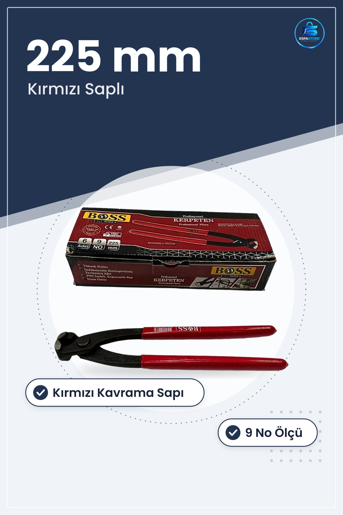 Kerpeten 9 No 225 mm Kavrama ve Kesme Manuel El Aleti Kırmızı Saplı Hırdavat Tamir Atölye