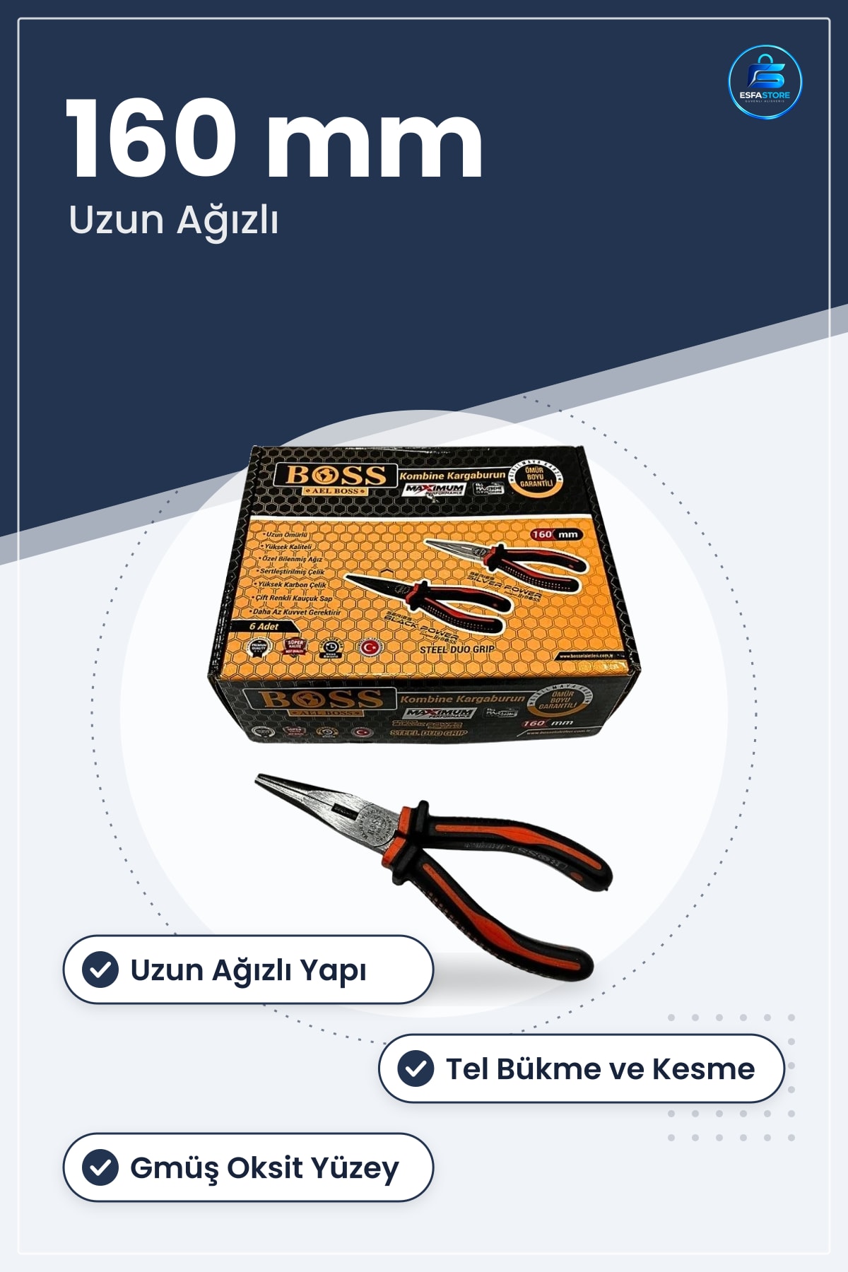 Gümüş Oksit Kargaburun 160 mm Uzun Ağızlı Hırdavat El Aleti Tel Bükme Kesme Tamir