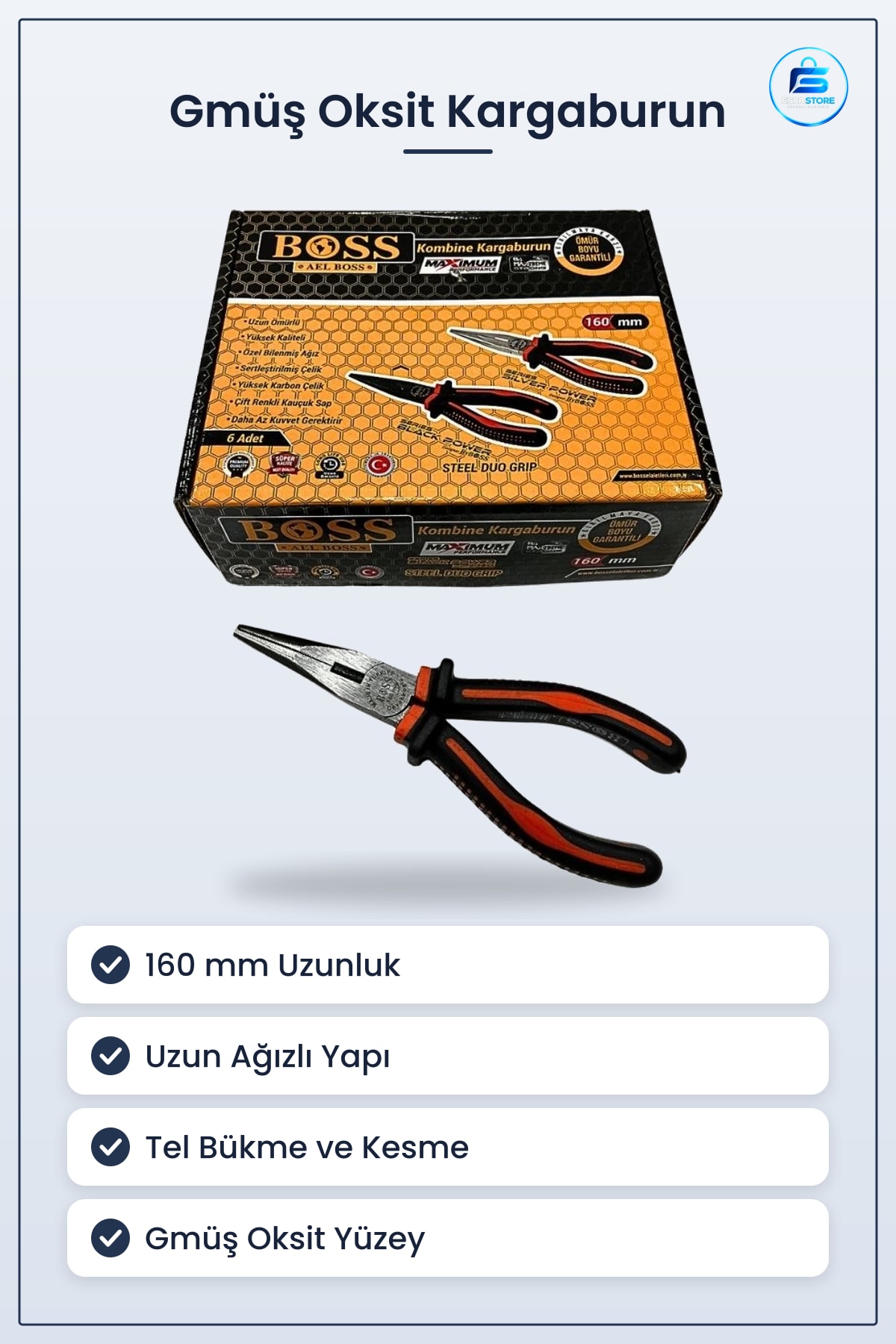 Gümüş Oksit Kargaburun 160 mm Uzun Ağızlı Hırdavat El Aleti Tel Bükme Kesme Tamir