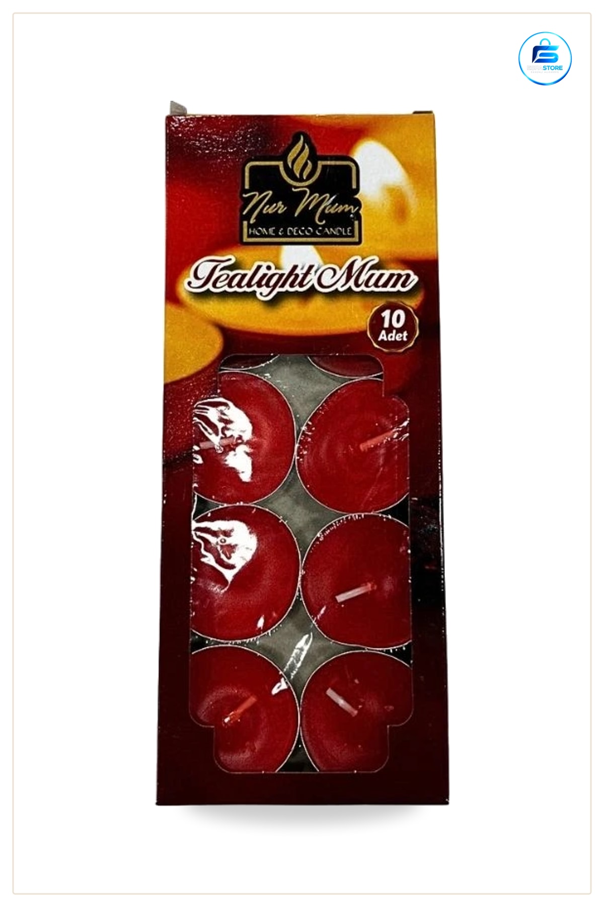 Tea Light Mum 10 gr Kokusuz 10'lu Kırmızı Dekoratif Ev Dekorasyon Ambiyans Mumluk Kandil