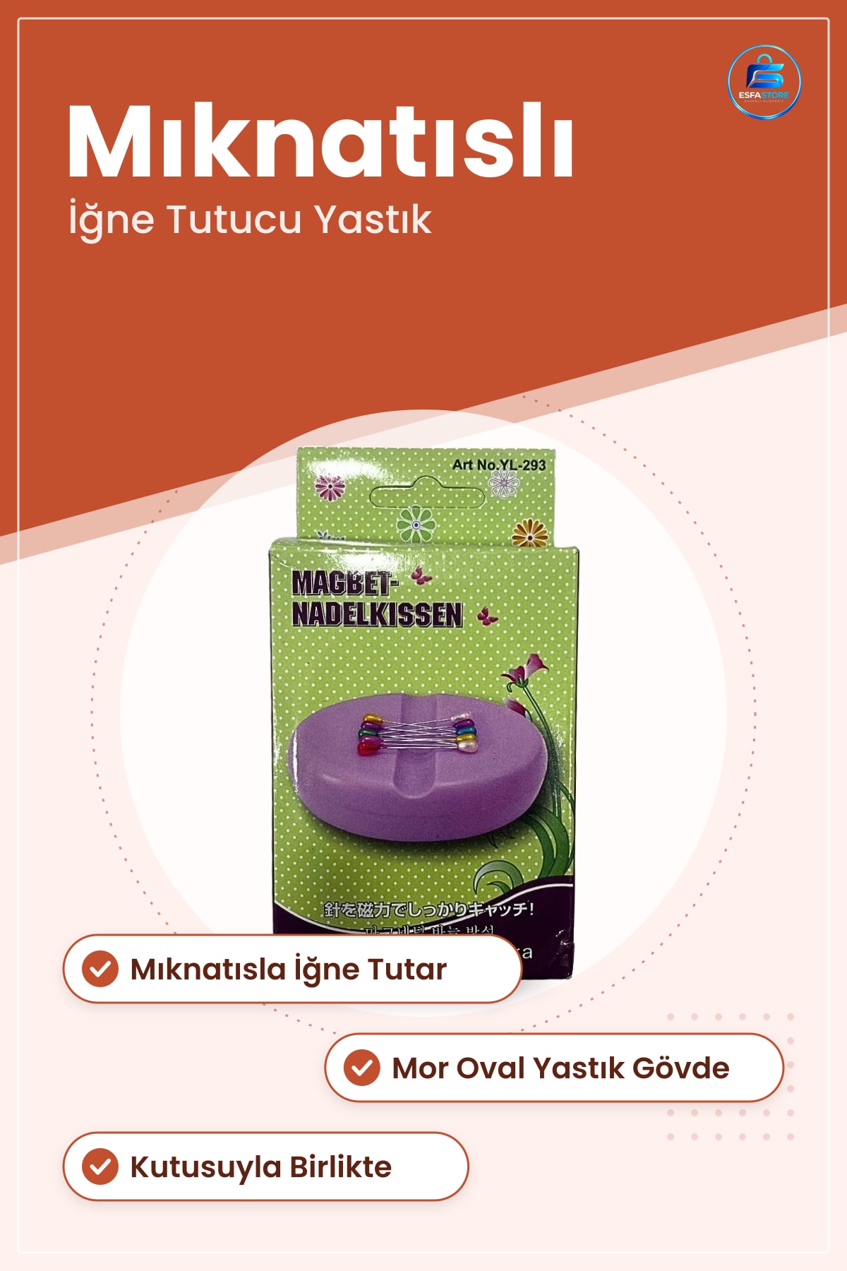 Mıknatıslı İğnelik Dikiflık Terzi İğne Tutucu Yastık Mor Pratik Dikiş İşleri Çalışma Masası Hazır