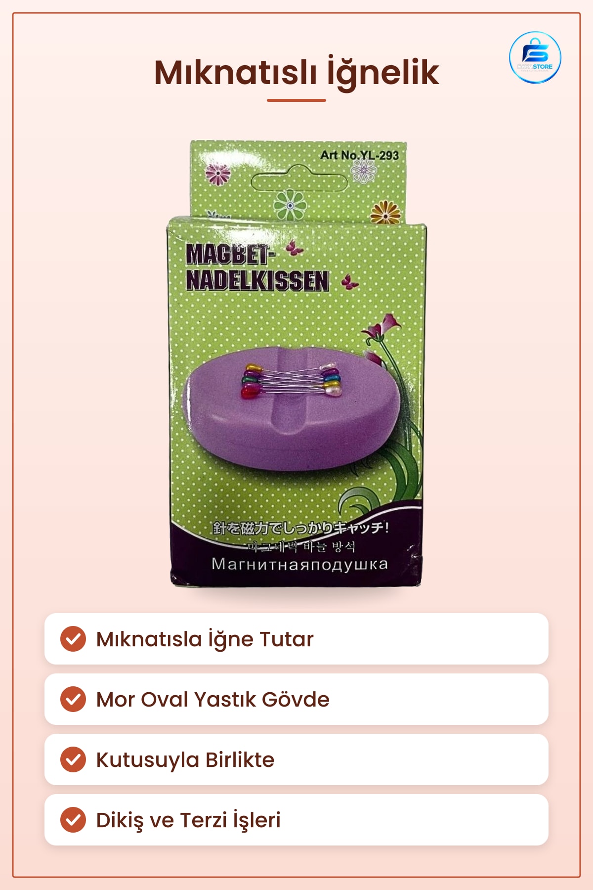 Mıknatıslı İğnelik Dikiflık Terzi İğne Tutucu Yastık Mor Pratik Dikiş İşleri Çalışma Masası Hazır