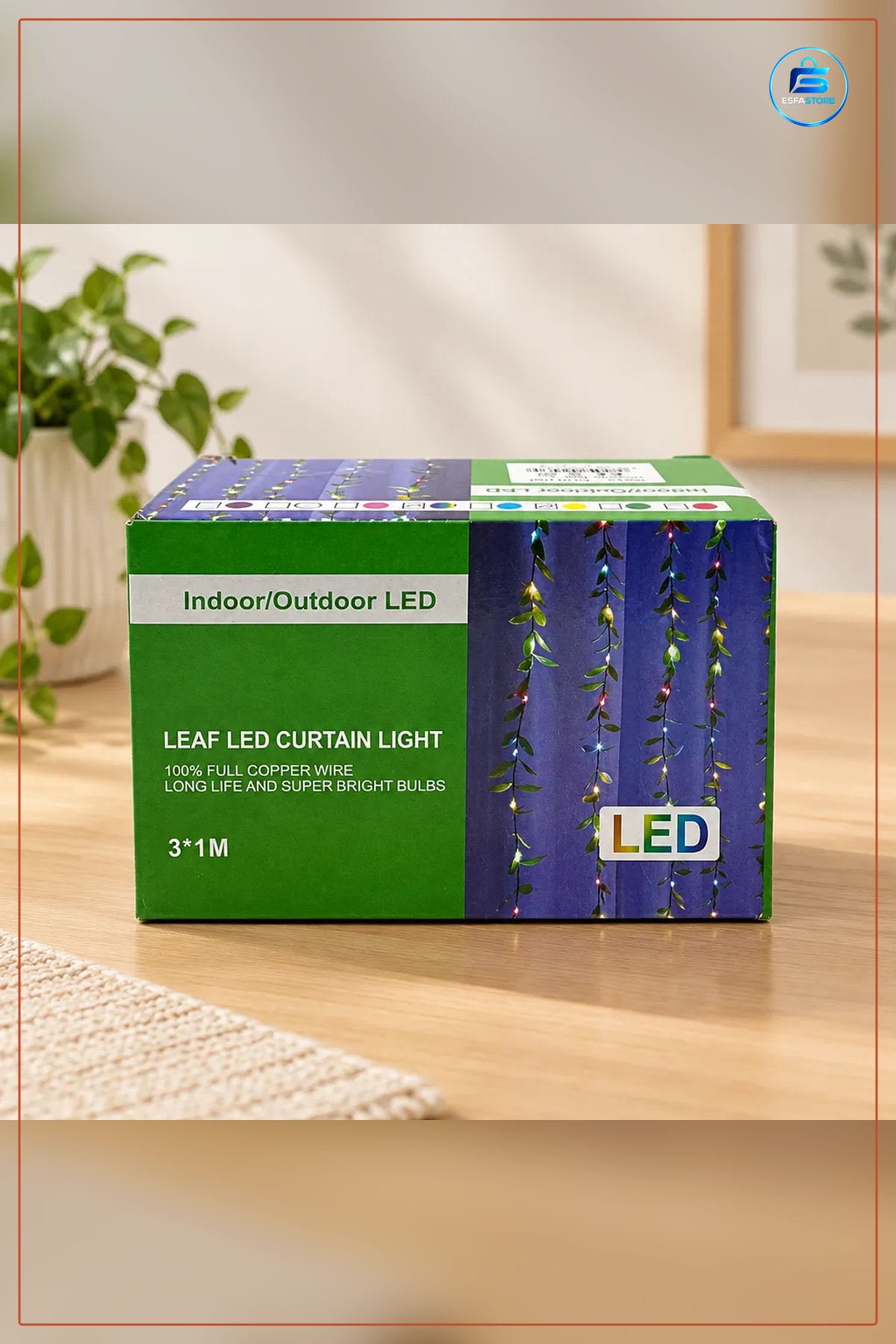 Sarmaşık Perde LED Işık 3x1 m Yeşil Kutulu Dekoratif İç Dış Mekan Bakır Tel Parti Süsleme