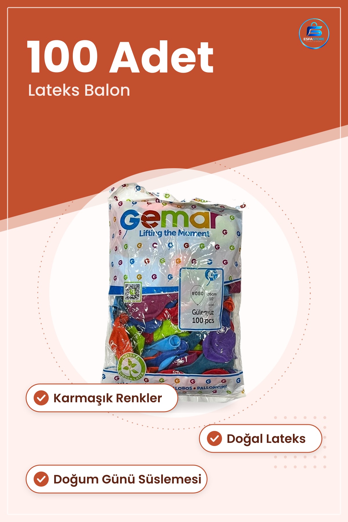 Güleryüz Desenli Balon 100 Adet Lateks Doğum Günü Parti Kutlama Malzemesi Süsleme Renkli