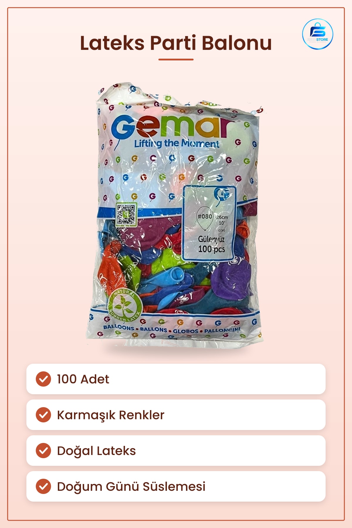 Güleryüz Desenli Balon 100 Adet Lateks Doğum Günü Parti Kutlama Malzemesi Süsleme Renkli