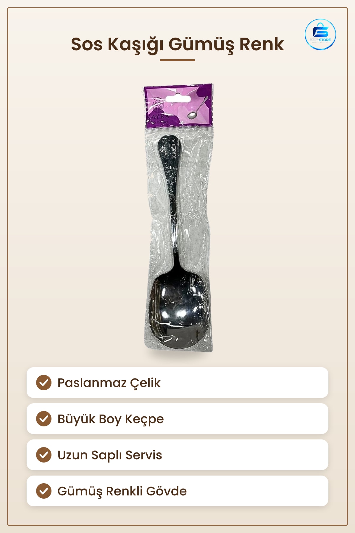 Sos Kaşığı Gümüş Renk Paslanmaz Çelik Büyük Boy Sofra Garnitür Servis Mutfak Kaşık