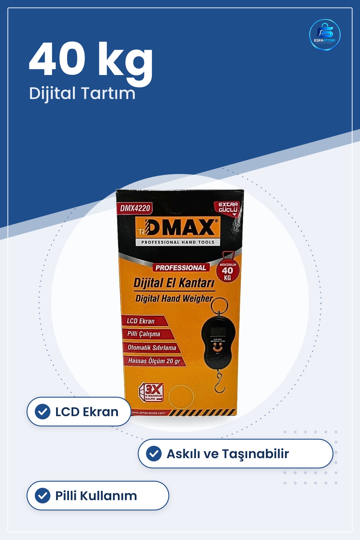 Dijital El Kantarı Elektronik 40 kg Kapasiteli LCD Ekran Pilli Taşınabilir Askılı Mutfak Bagaj