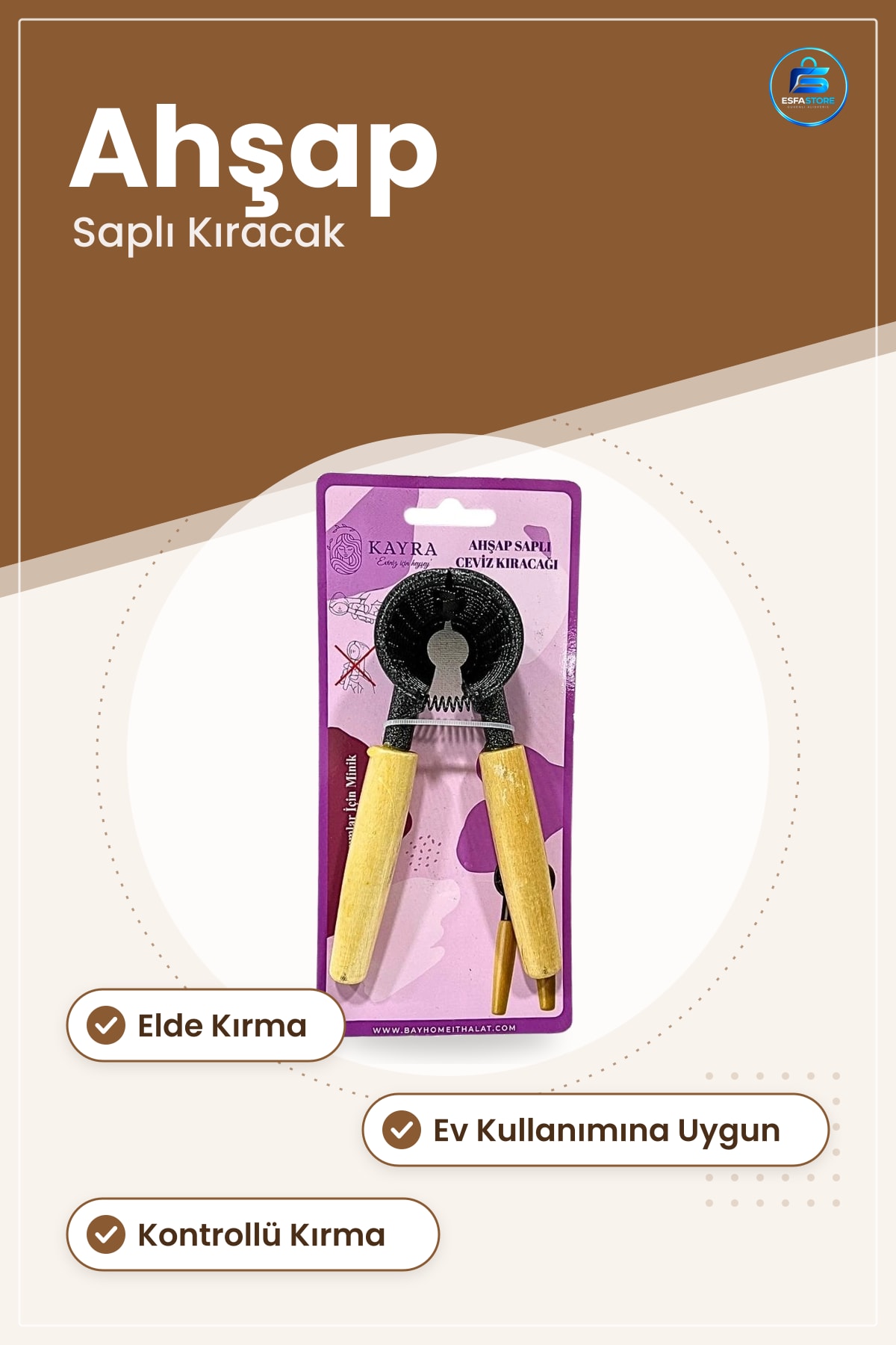 Ahşap Saplı Ceviz Kıracağı Elde Fındık Kırma Aparatı Mutfak Yemek Hazırlık Gereci Pratik