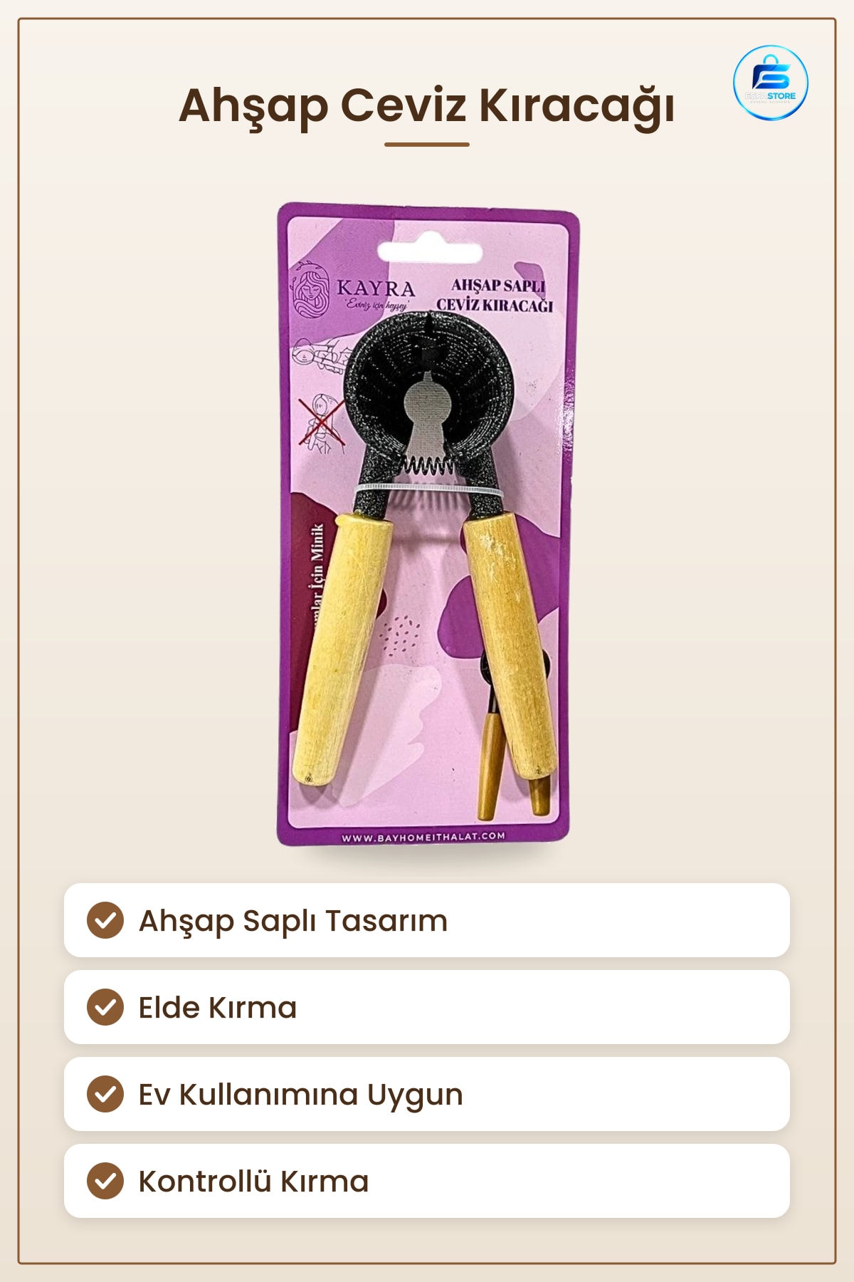 Ahşap Saplı Ceviz Kıracağı Elde Fındık Kırma Aparatı Mutfak Yemek Hazırlık Gereci Pratik