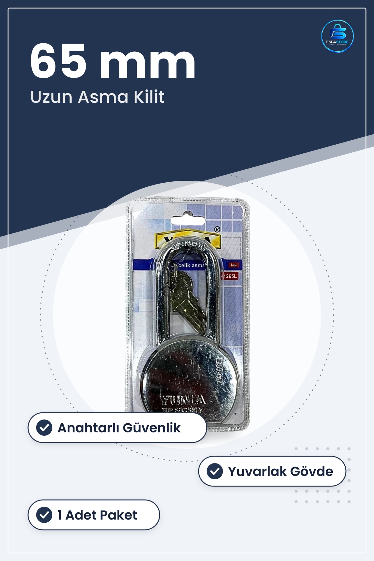 Asma Kilit 65 mm Uzun Çelik Güvenlik Anahtarlı Ev Ofis Kapı Kilidi Hırdavat Yuvarlak