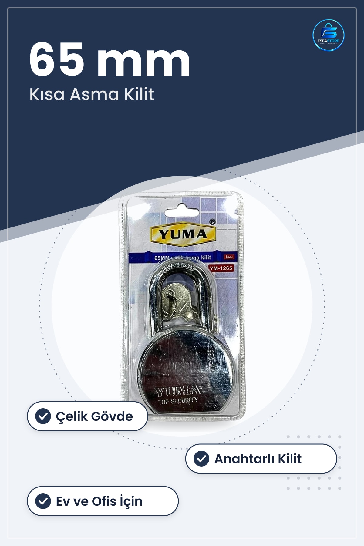 Asma Kilit 65 mm Kısa Çelik Anahtarlı Güvenlik Ev Ofis Kullanımı İçin Elektrik Tesisat Malzemesi