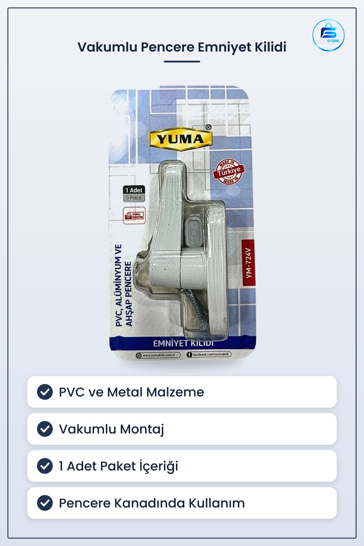 Vakumlu PVC Metal Emniyet Kilidi Pencere Kapı Güvenlik Kilit Ev Tesisat Montajı Kolay Pratik