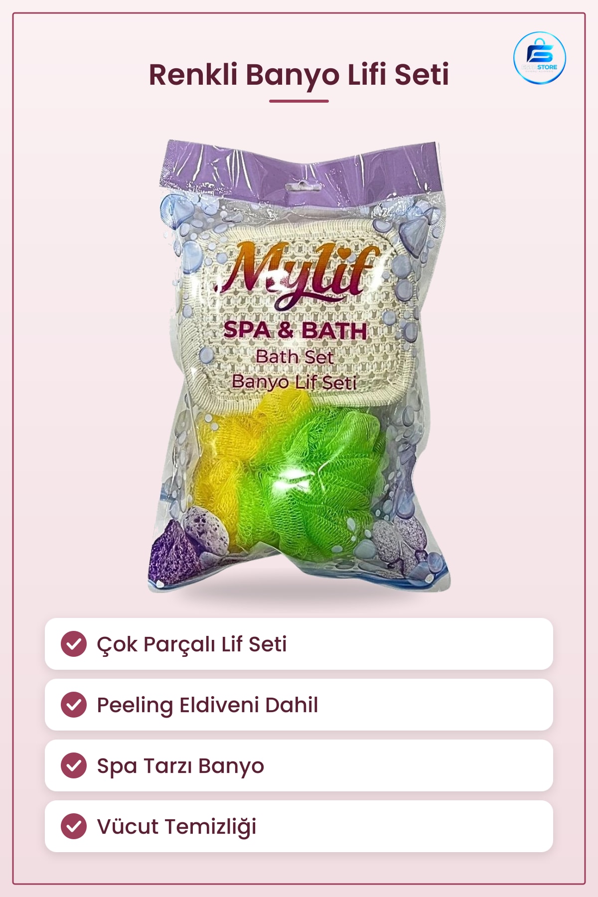 Banyo Lifi Seti Vücut Temizleme Peeling Eldiveni Lif Sünger Spa Duş Ürünleri Renkli