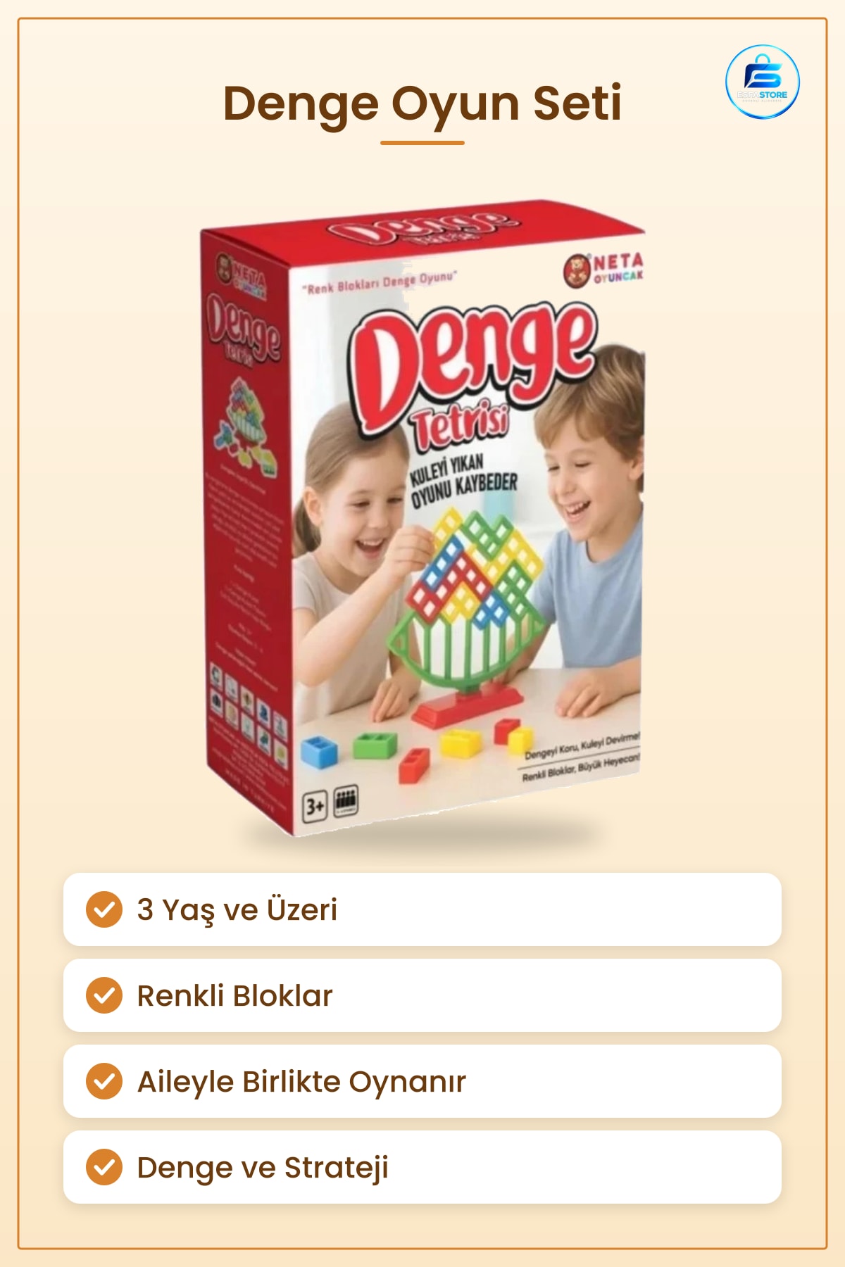 Denge Tetrisi Oyun Seti Renkli Bloklu Strateji Aile Oyunu 3 Yaş Üzeri Çocuk Eğitici