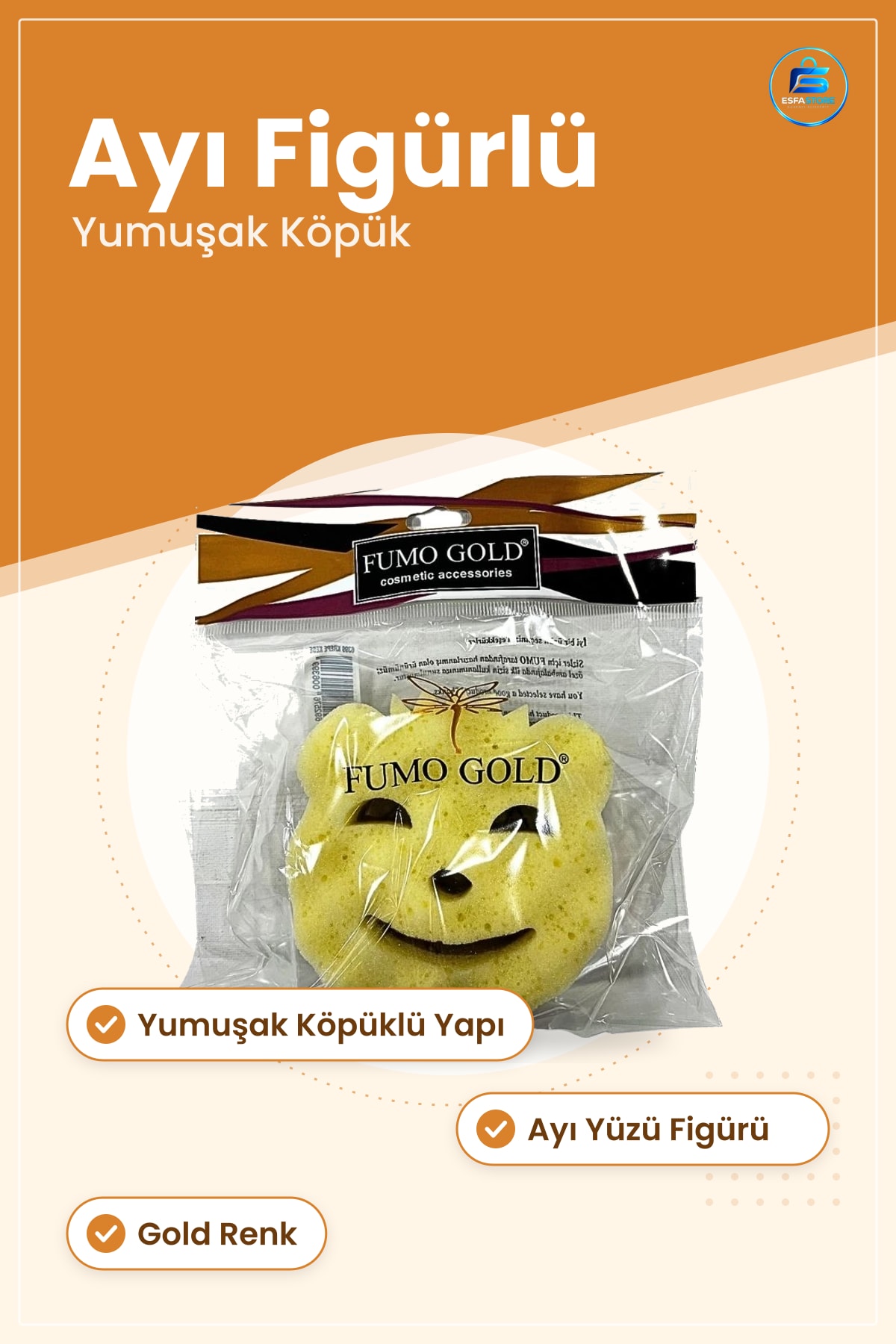 Bebek Banyo Süngeri Gold Renk Yumuşak Köpüklü Ayı Figürlü Günlük Kullanım İçin Yıkama Aracı