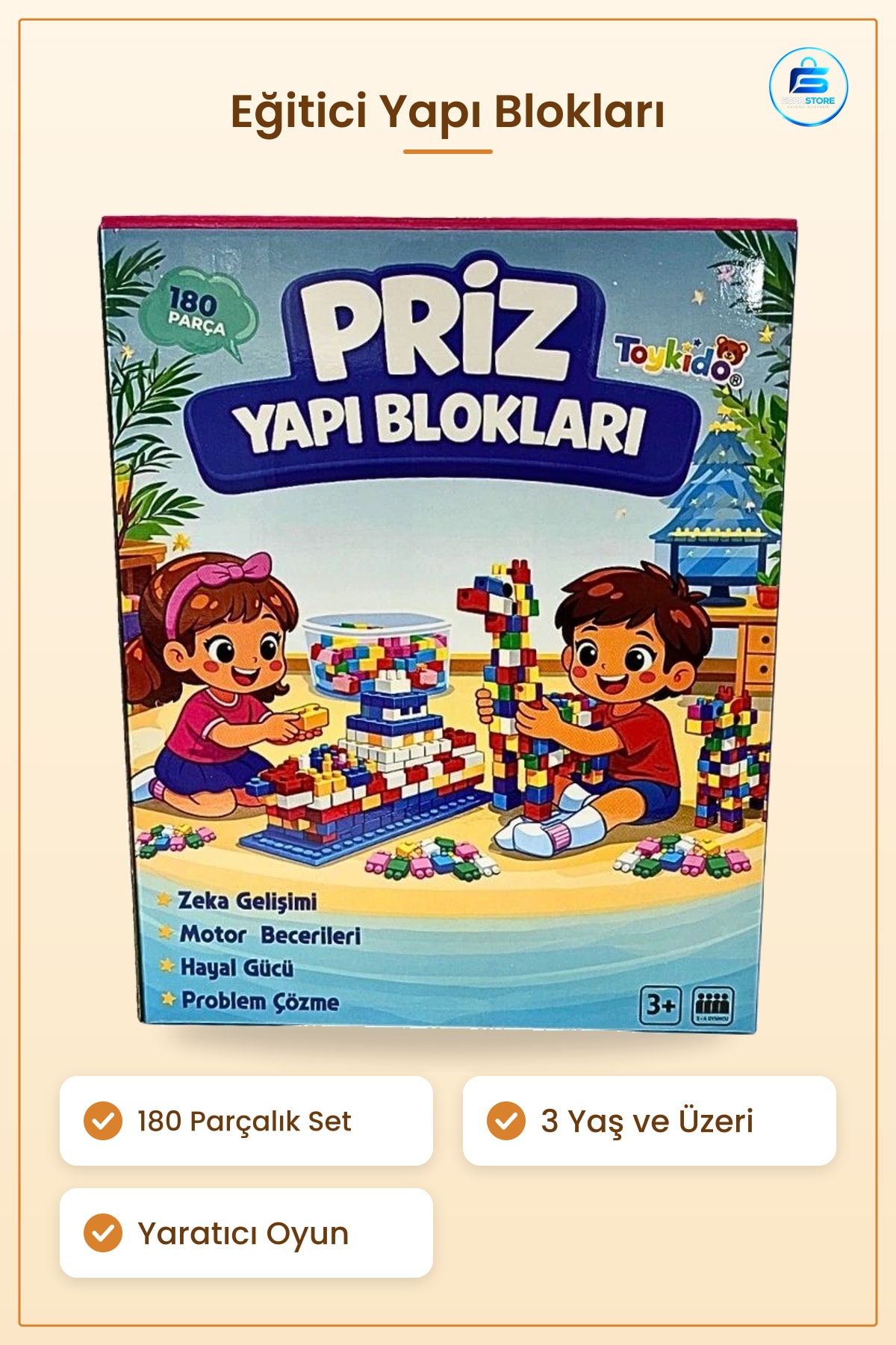 Priz Yapı Blokları Eğitici Kutu Çocuk Oyuncağı 180 Parça Yaratıcı Oyun Seti Zeka Gelişimi