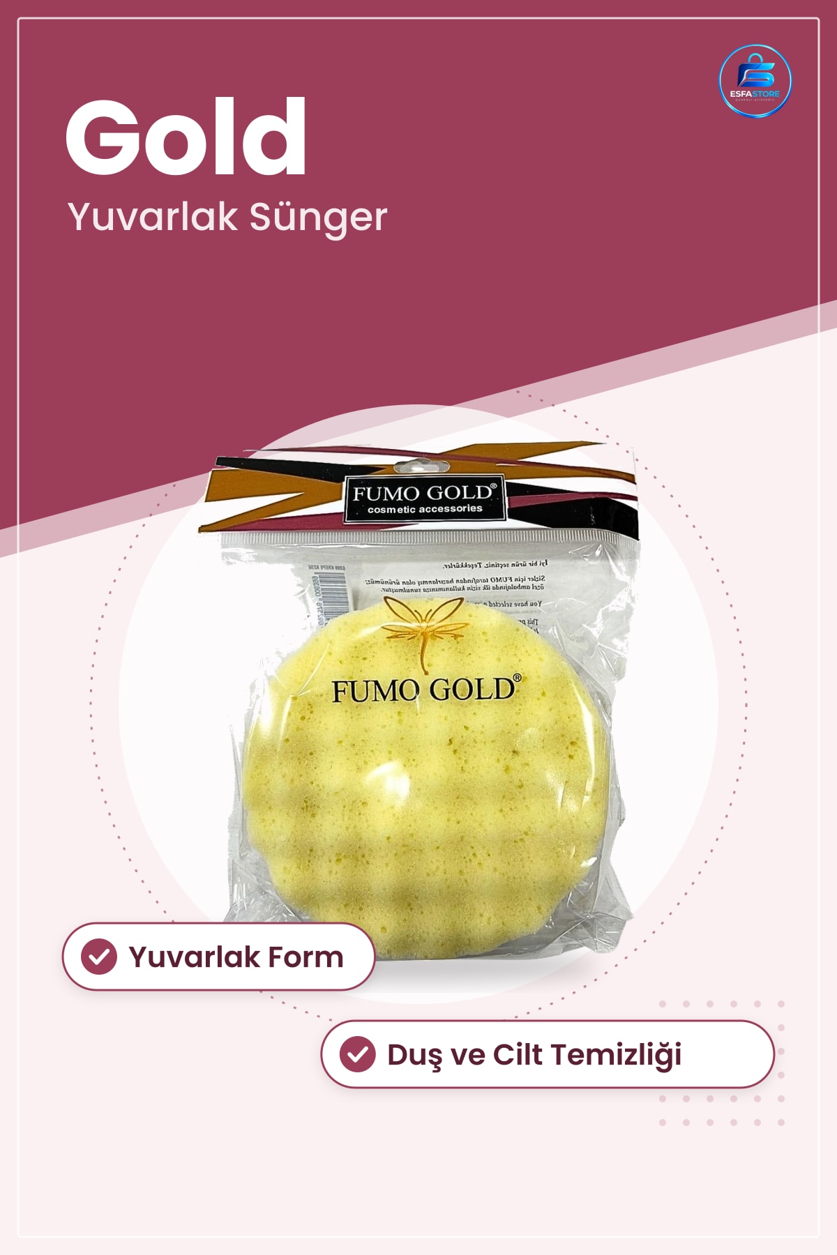 Yuvarlak Banyo Süngeri Gold Renk Günlük Bakım İçin Duş ve Cilt Temizliği Yıkama Aksesuarı