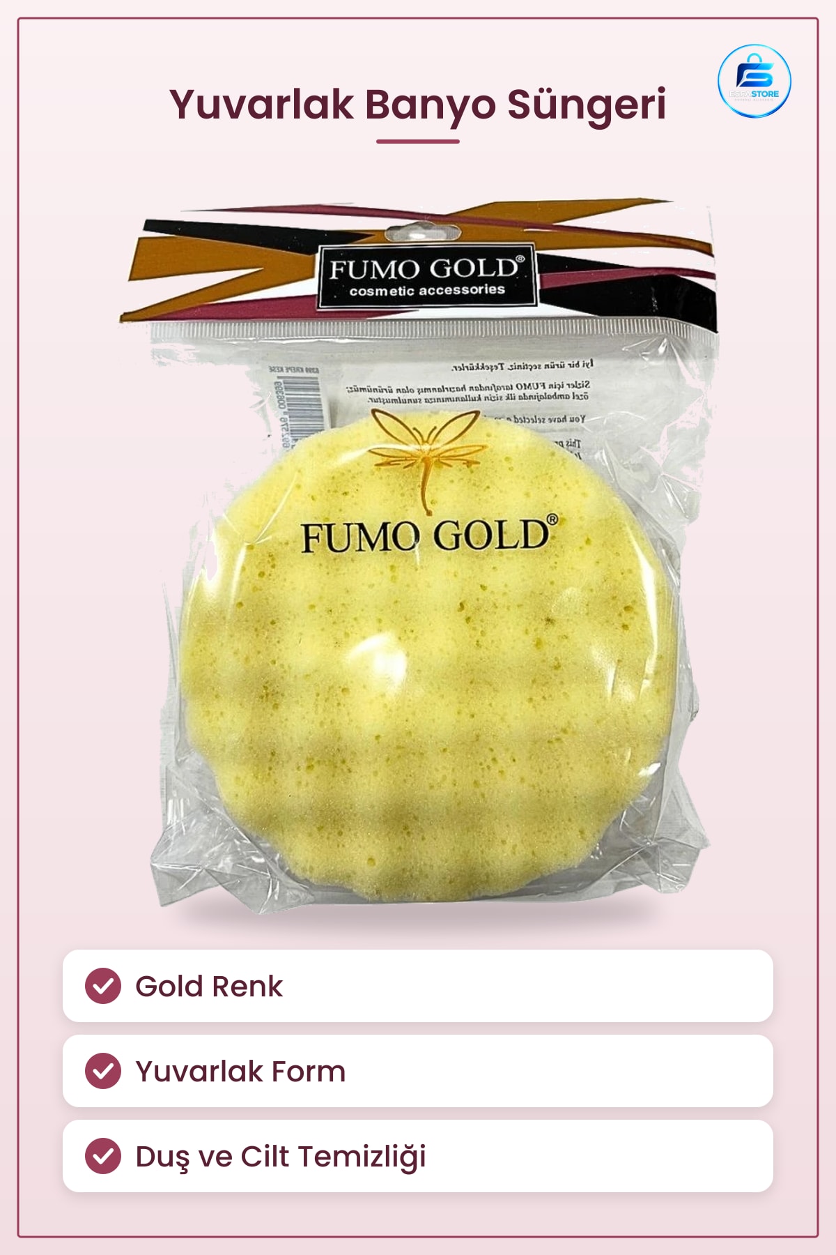 Yuvarlak Banyo Süngeri Gold Renk Günlük Bakım İçin Duş ve Cilt Temizliği Yıkama Aksesuarı