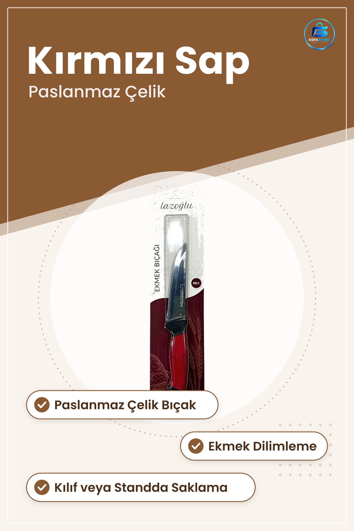Ekmek Bıçağı Paslanmaz Çelik Kırmızı Saplı Dilimleme Mutfak Sofra Kesim Aleti Pratik