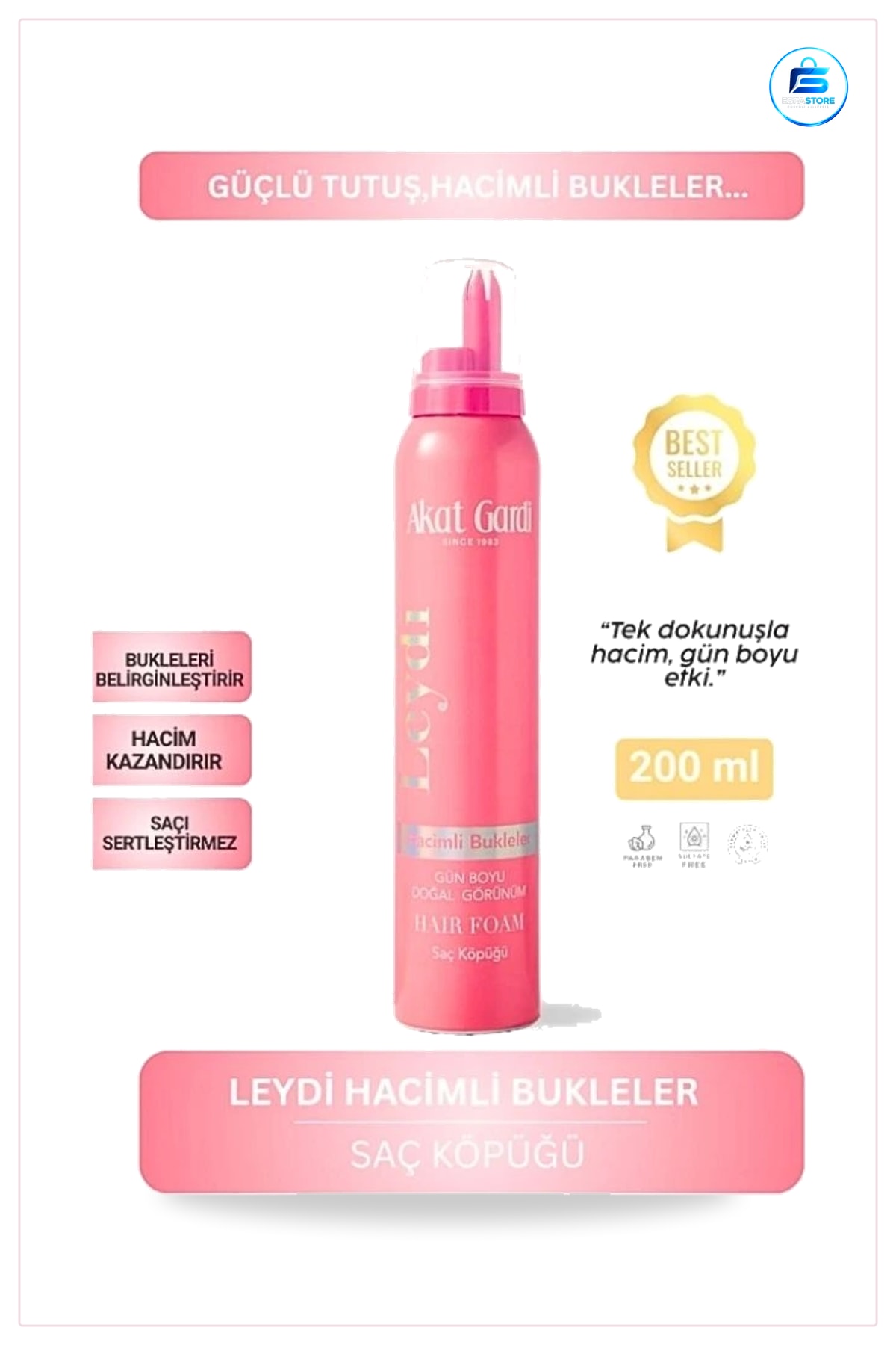 Pembe Saç Köpüğü 200 ml Hacimli Büklem Kadın Şekillendirici Doğal Görünüm Gün Boyu Pratik Kullanım